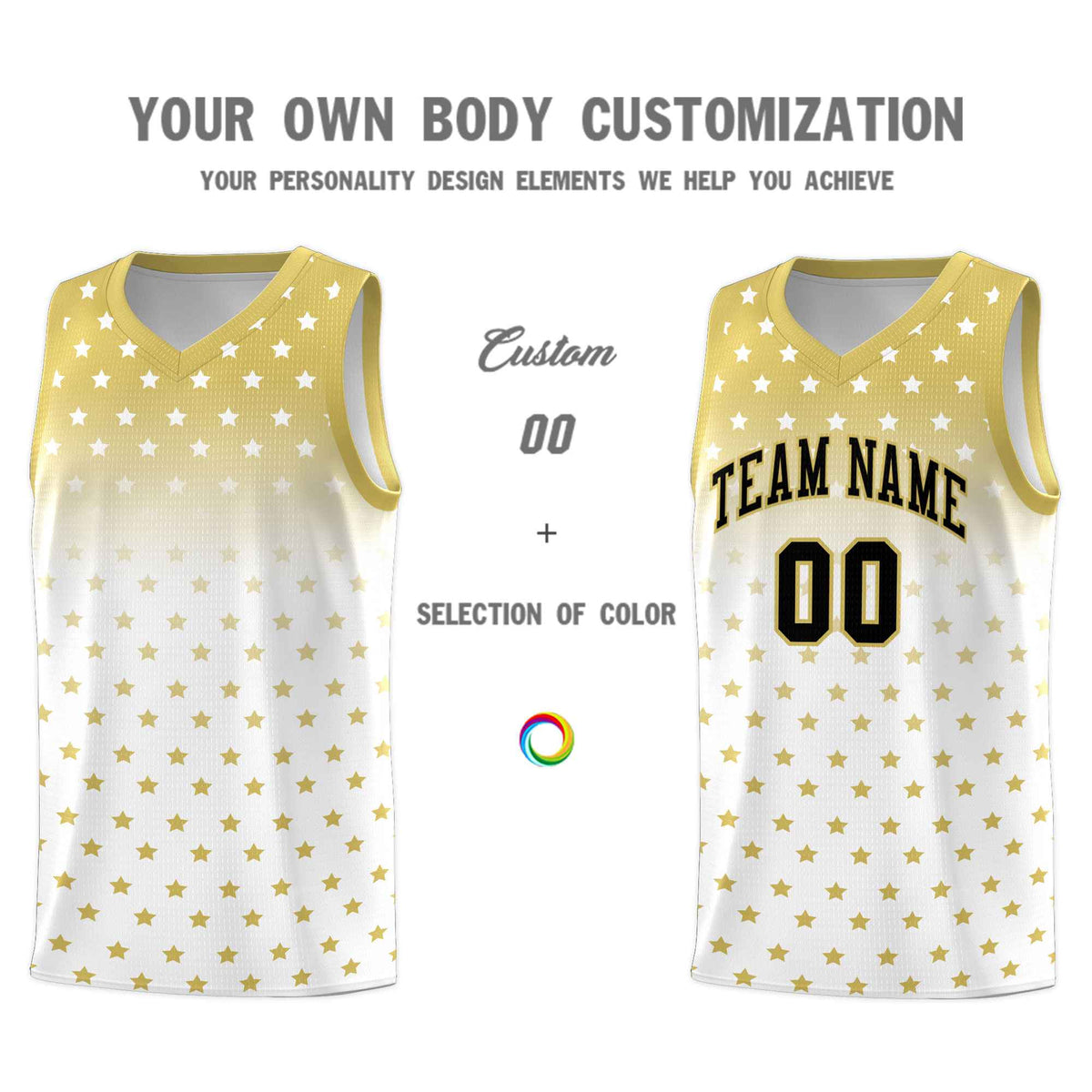 Custom Old Gold White Gradient Start Pattern Basketball Jersey Kits|KXKSHOP