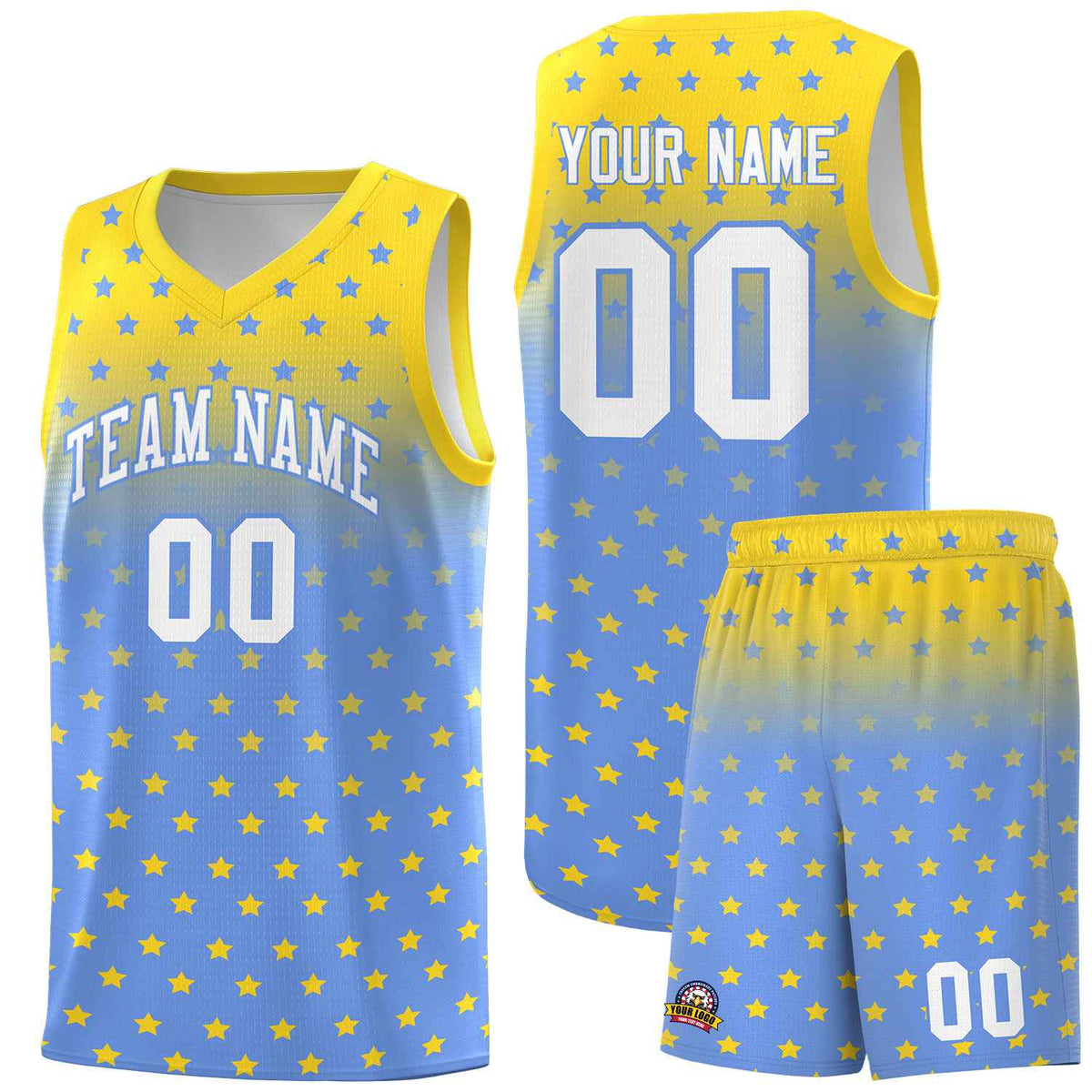 Custom Gold Light Blue Gradient Start Pattern Basketball Jersey Kits|KXKSHOP