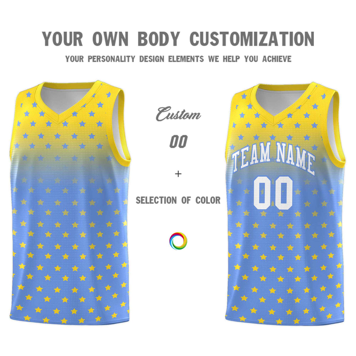 Custom Gold Light Blue Gradient Start Pattern Basketball Jersey Kits|KXKSHOP