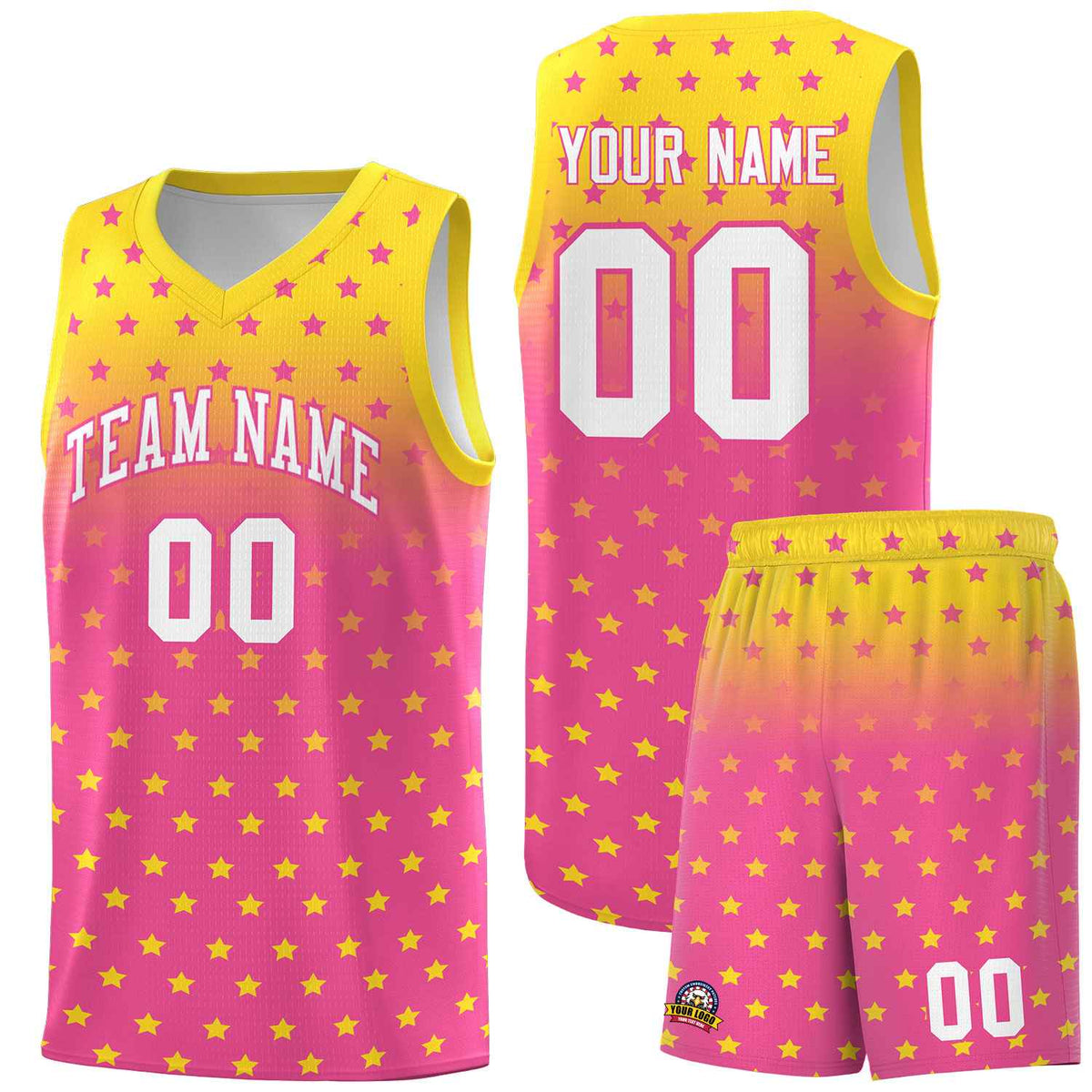 Custom Gold Pink Gradient Start Pattern Basketball Jersey Kits|KXKSHOP