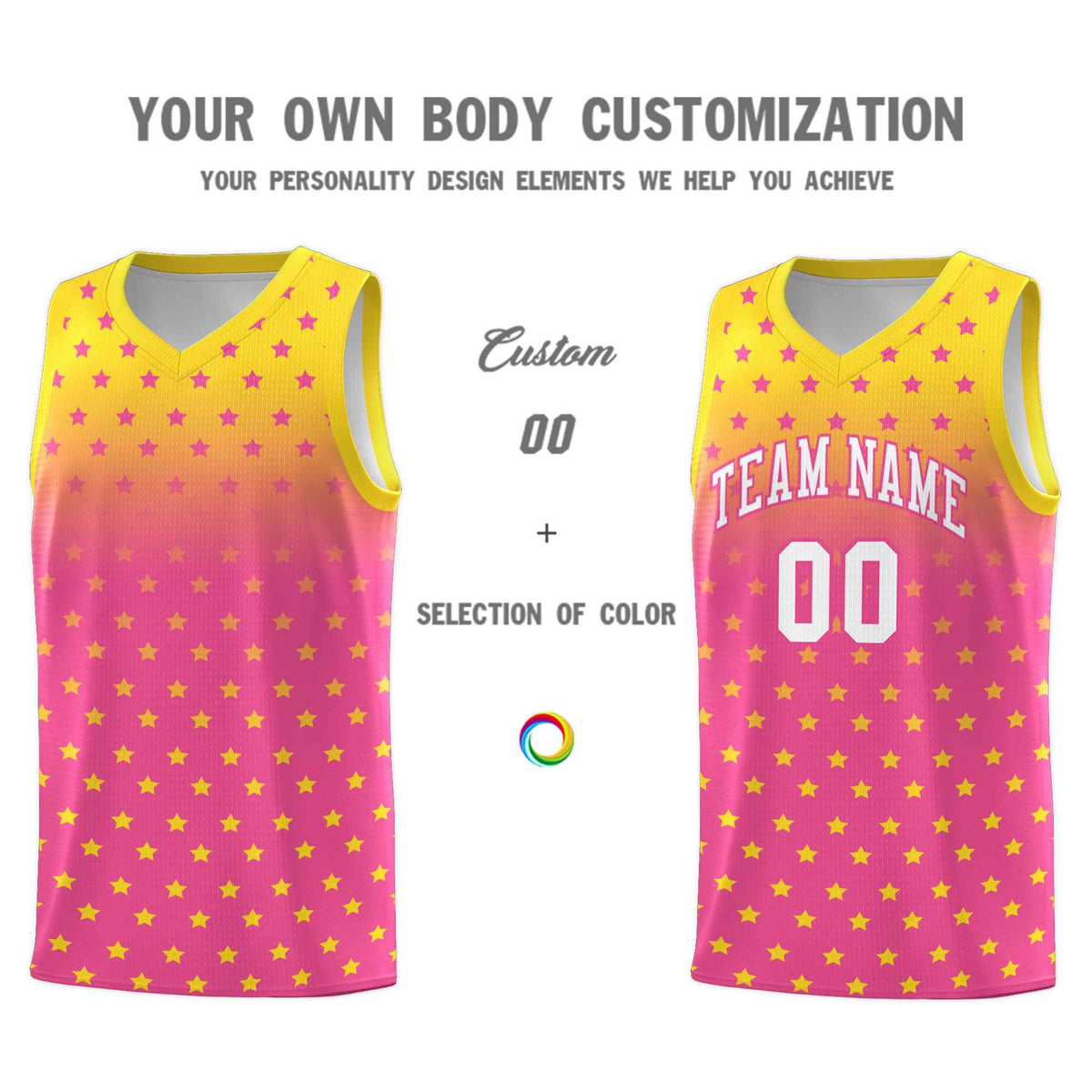 Custom Gold Pink Gradient Start Pattern Basketball Jersey Kits|KXKSHOP