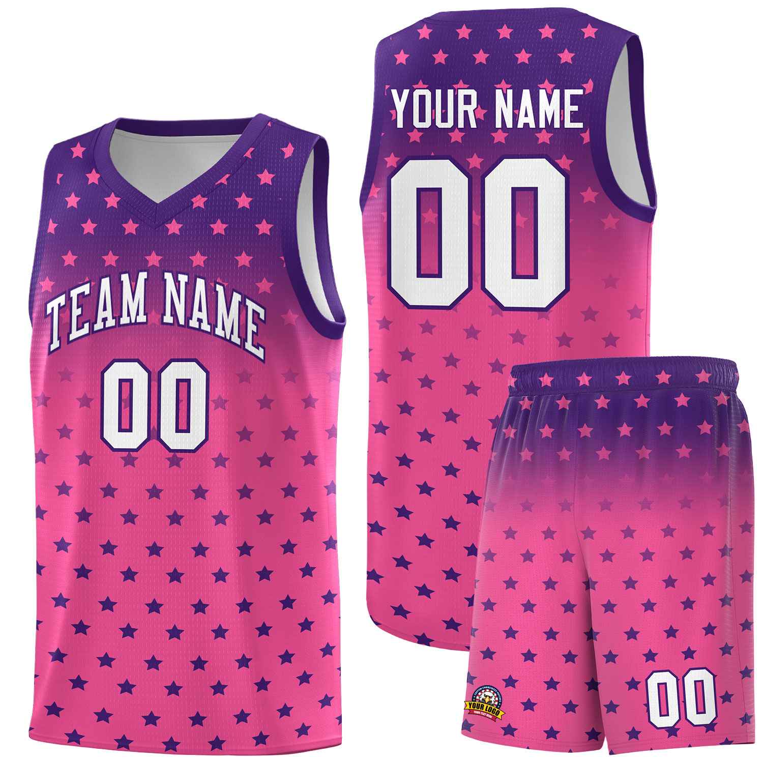 Custom Purple Pink Gradient Start Pattern Basketball Jersey Kits|KXKSHOP