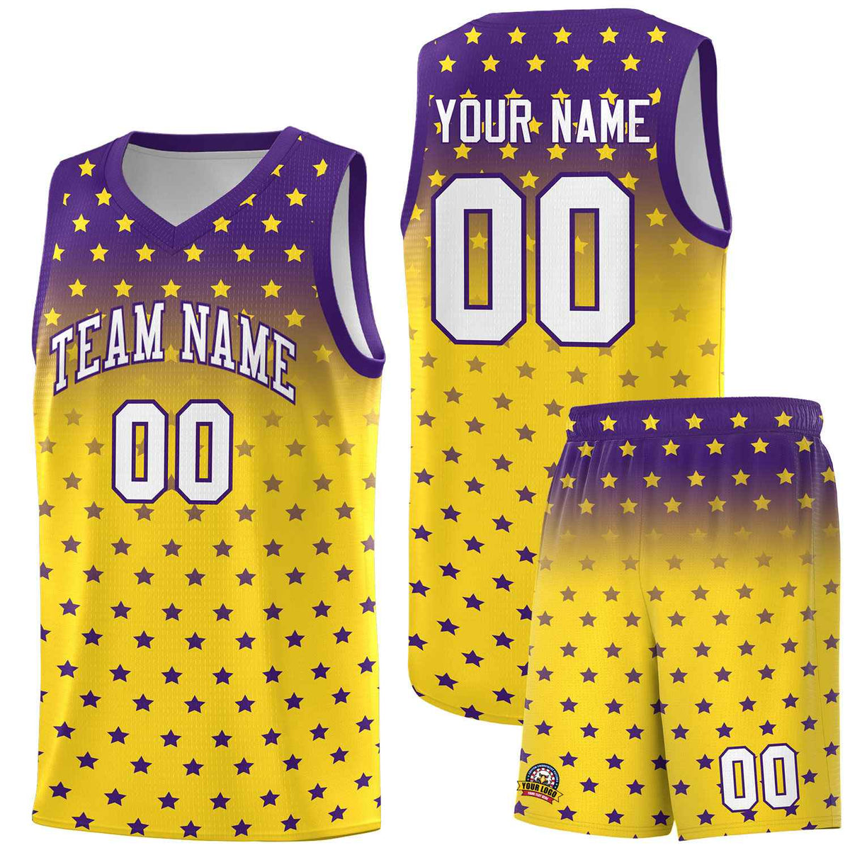 Custom Purple Gold Gradient Start Pattern Basketball Jersey Kits|KXKSHOP