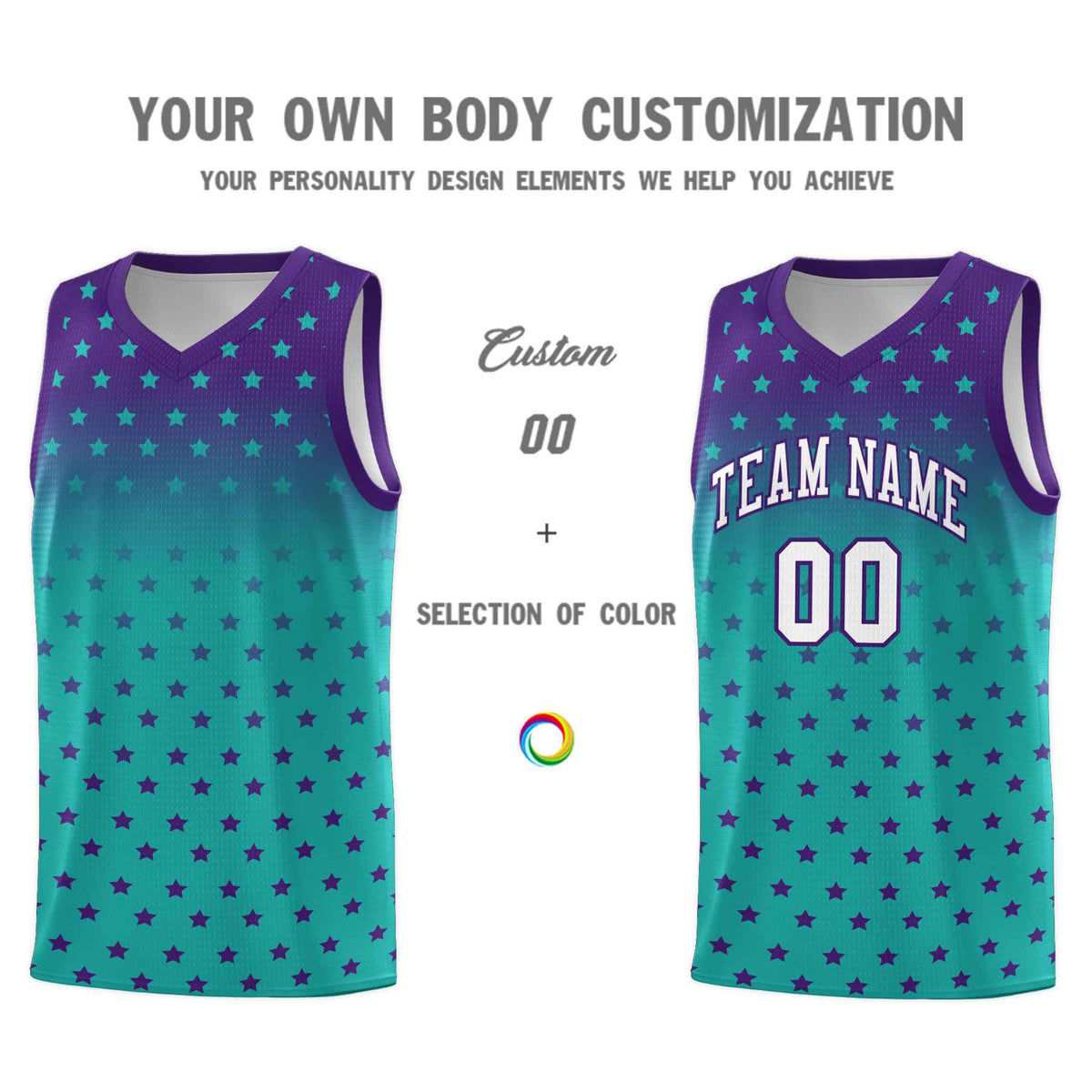 Custom Purple Aqua Gradient Start Pattern Basketball Jersey Kits|KXKSHOP