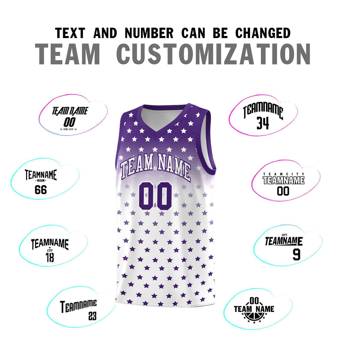 Custom Purple White Gradient Start Pattern Basketball Jersey Kits|KXKSHOP