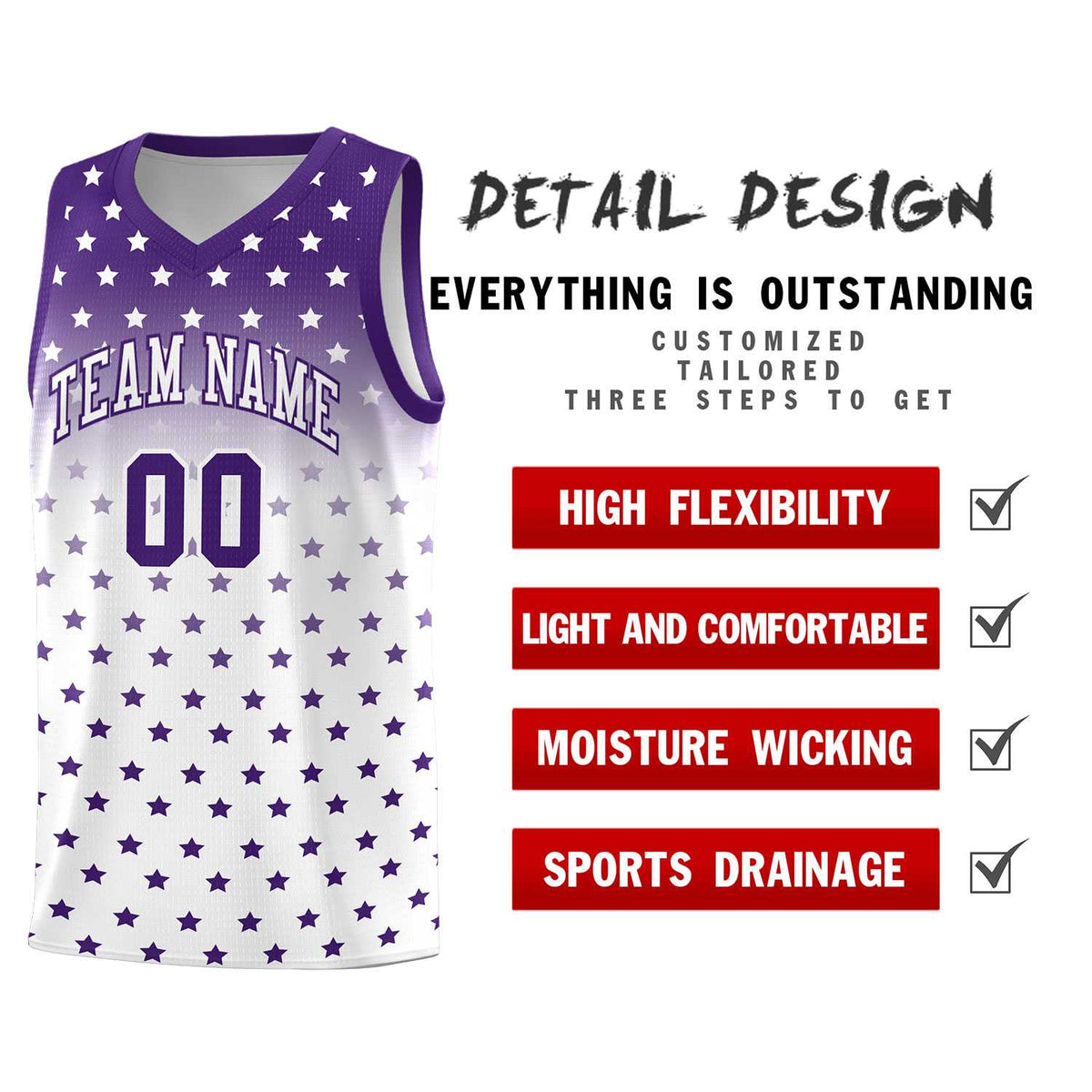 Custom Purple White Gradient Start Pattern Basketball Jersey Kits|KXKSHOP