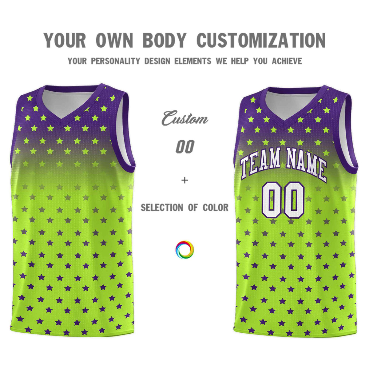 Custom Purple Light Green Gradient Start Pattern Basketball Jersey Kits|KXKSHOP