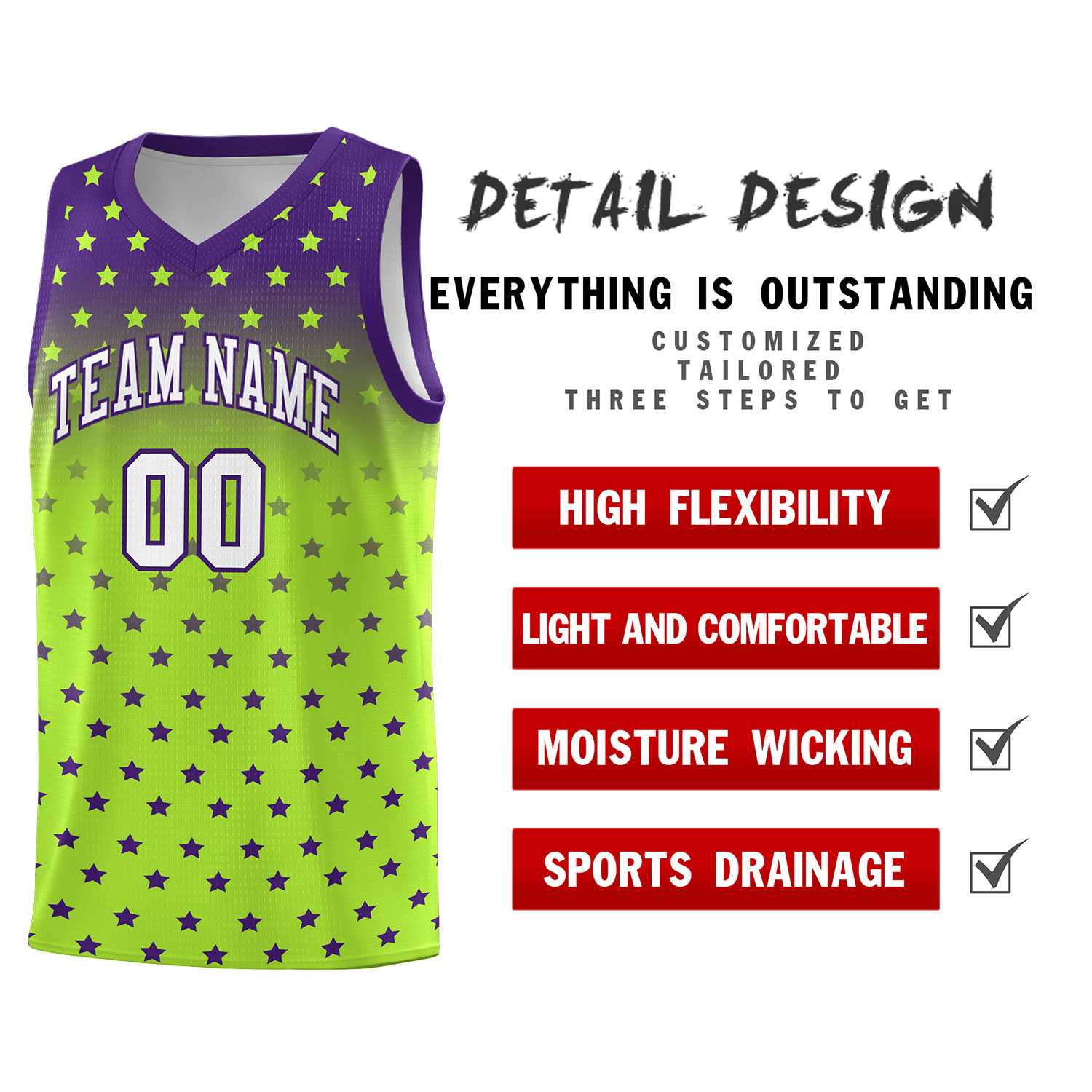 Custom Purple Light Green Gradient Start Pattern Basketball Jersey Kits|KXKSHOP