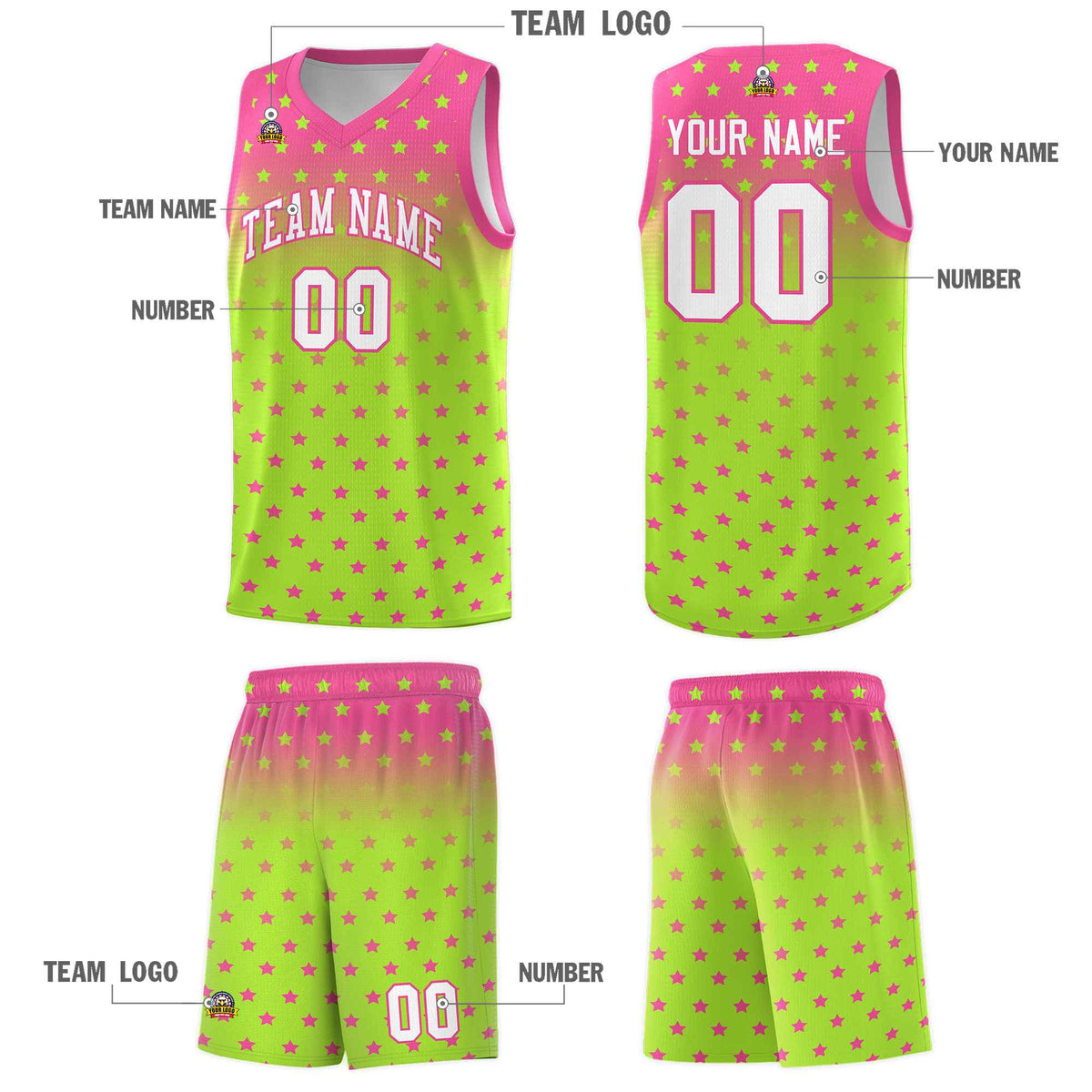 Custom Pink Light Green Gradient Start Pattern Basketball Jersey Kits|KXKSHOP