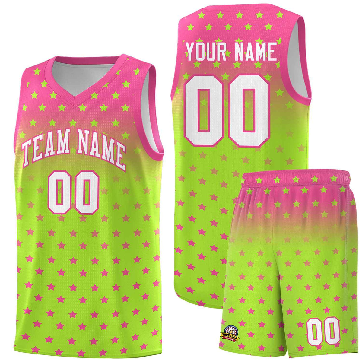 Custom Pink Light Green Gradient Start Pattern Basketball Jersey Kits|KXKSHOP