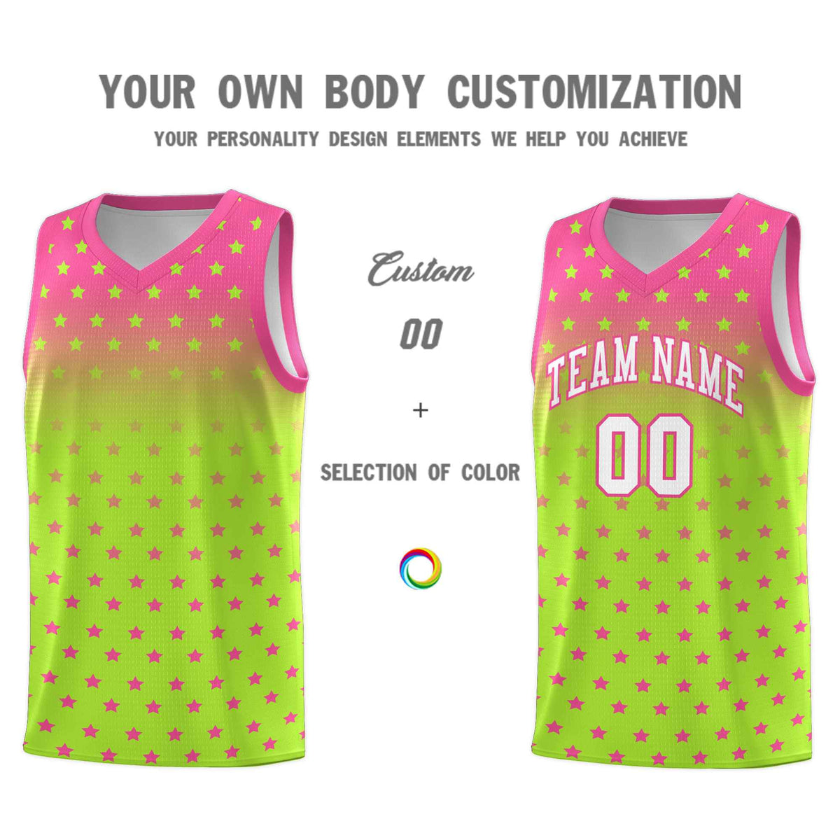 Custom Pink Light Green Gradient Start Pattern Basketball Jersey Kits|KXKSHOP