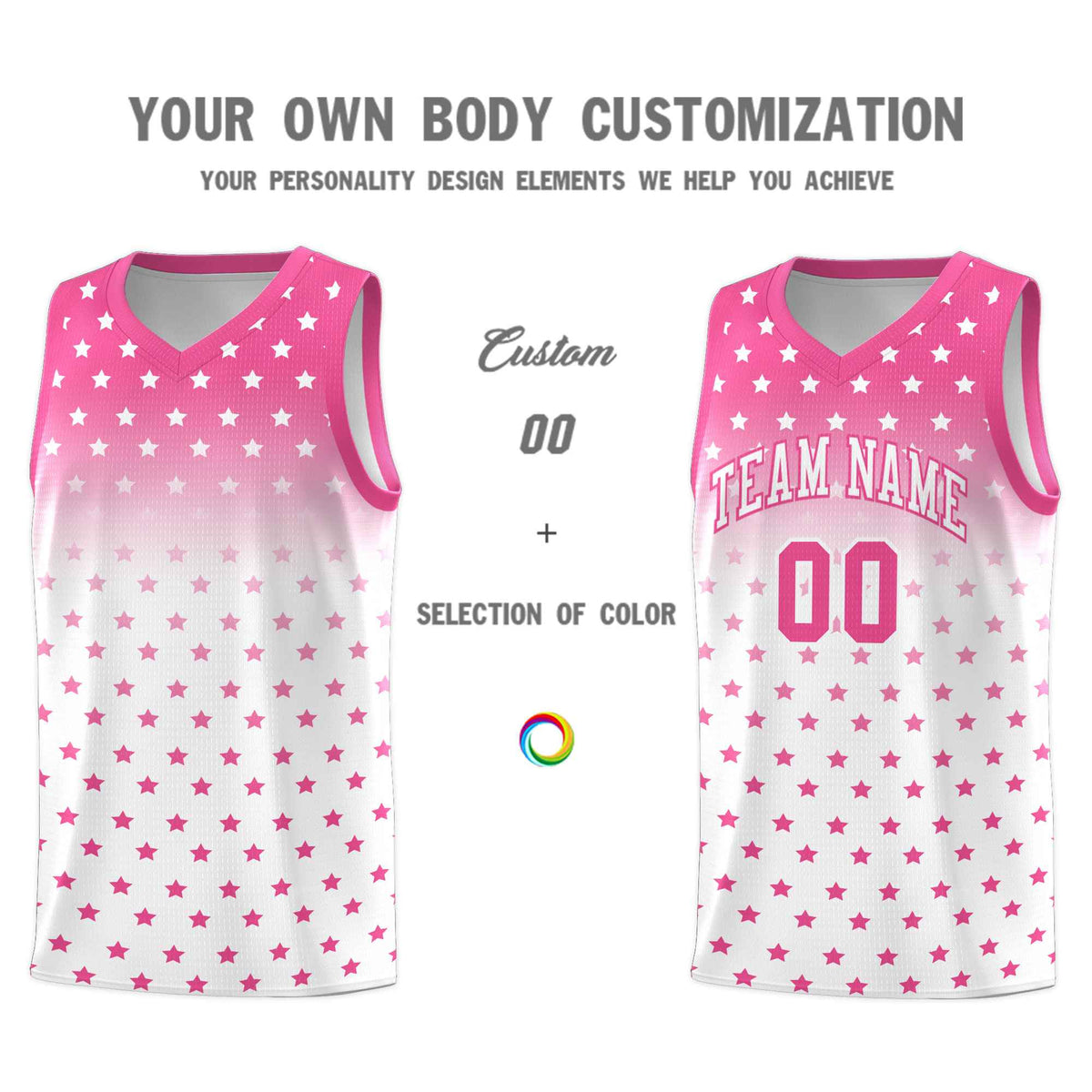 Custom Pink White Gradient Start Pattern Basketball Jersey Kits|KXKSHOP