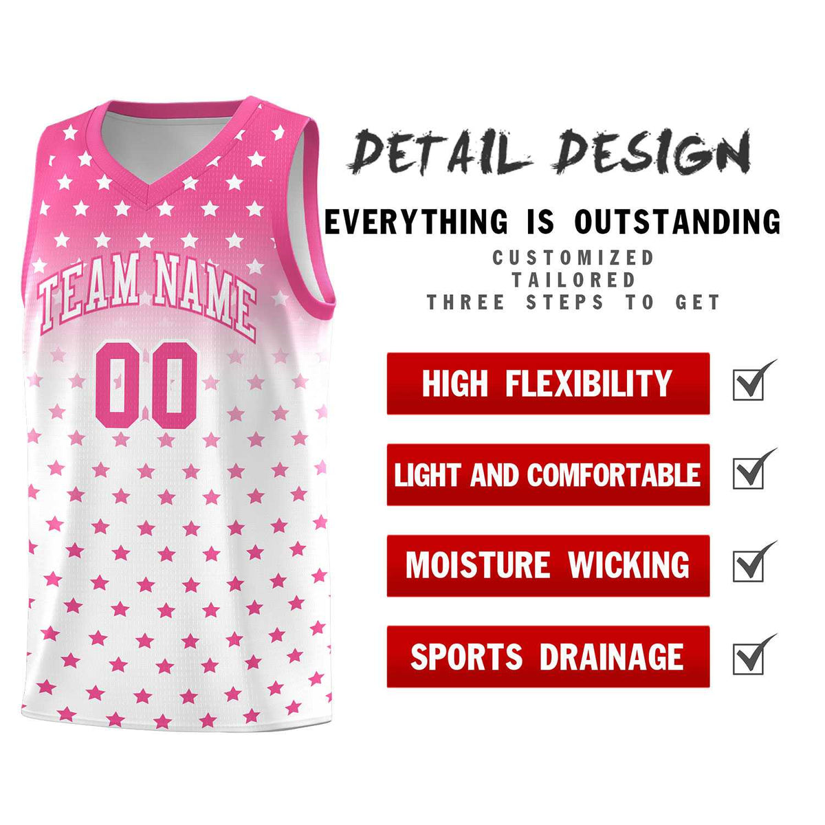 Custom Pink White Gradient Start Pattern Basketball Jersey Kits|KXKSHOP