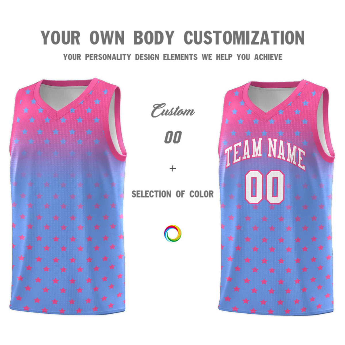 Custom Pink Light Blue Gradient Start Pattern Basketball Jersey Kits|KXKSHOP
