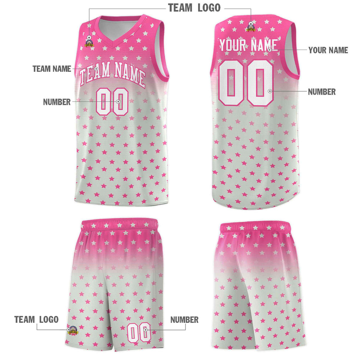 Custom Pink Gray Gradient Start Pattern Basketball Jersey Kits|KXKSHOP