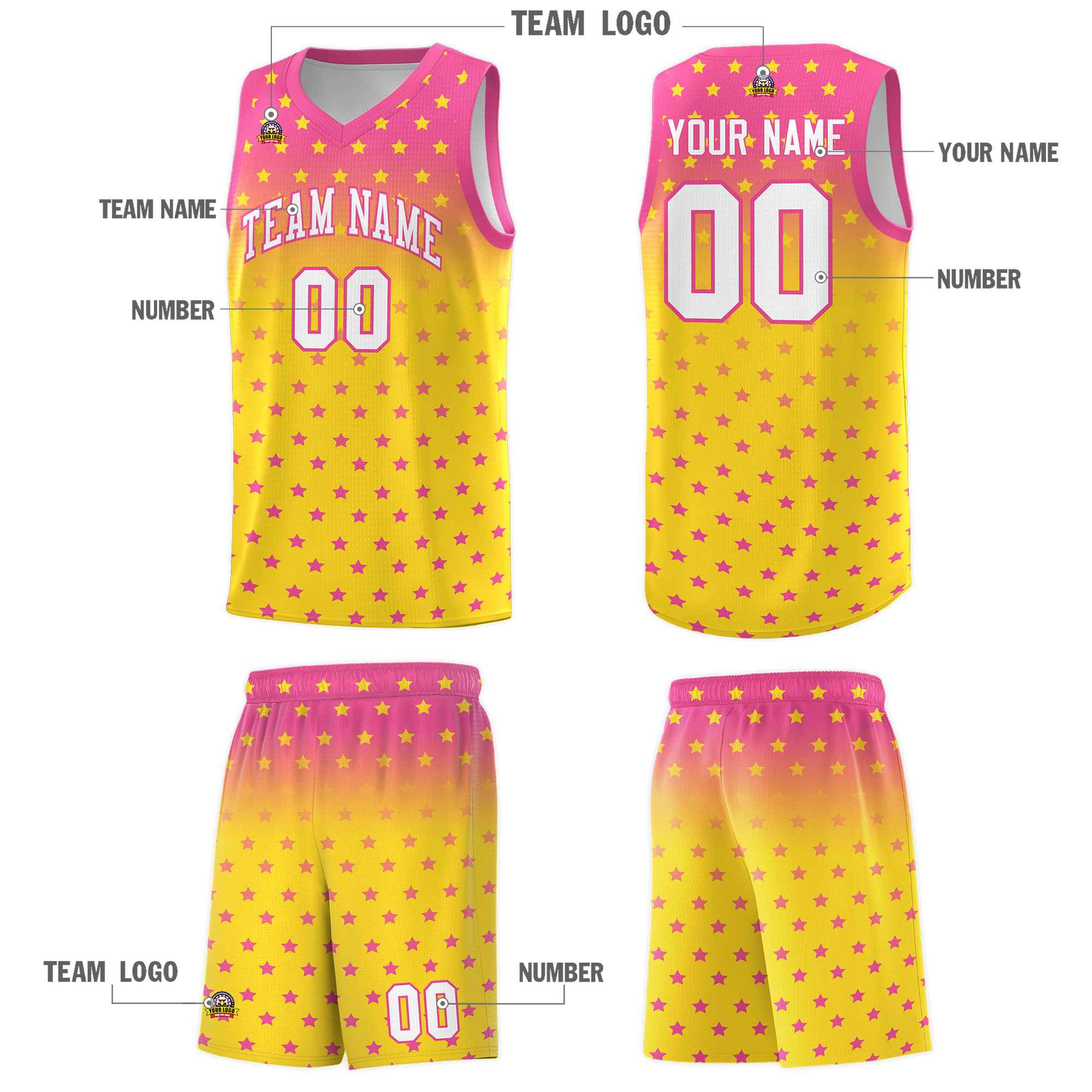 Custom Pink Gold Gradient Start Pattern Basketball Jersey Kits|KXKSHOP