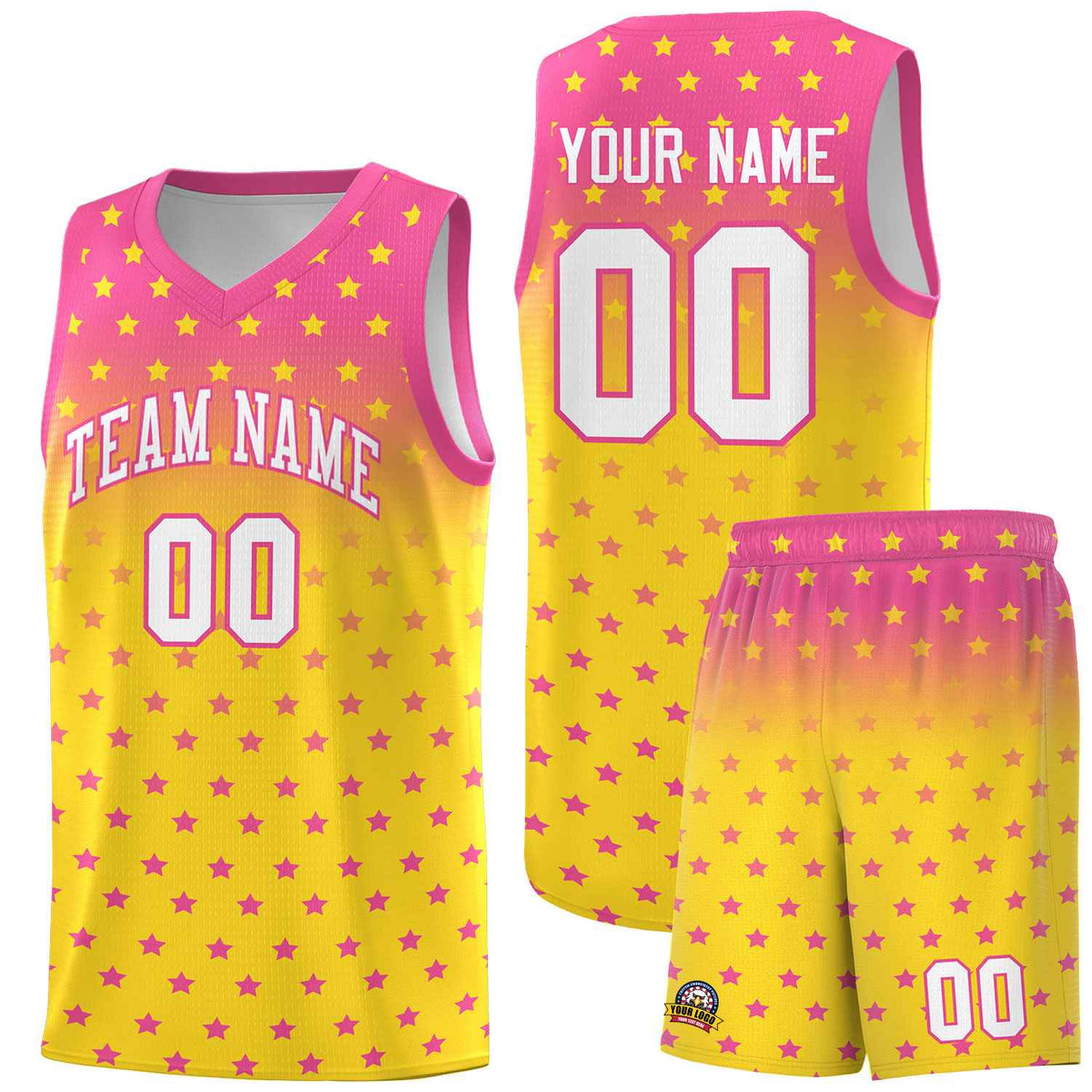 Custom Pink Gold Gradient Start Pattern Basketball Jersey Kits|KXKSHOP