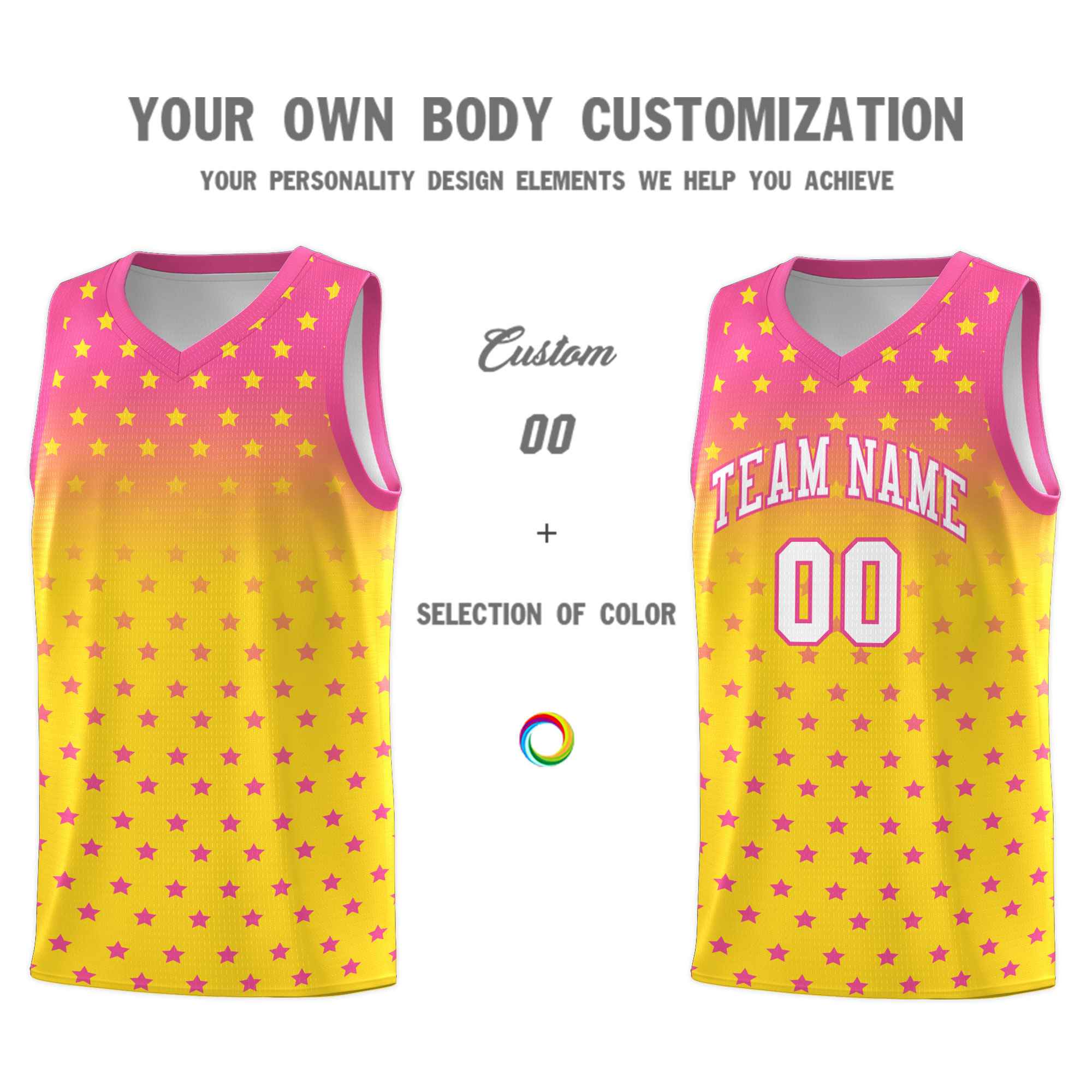 Custom Pink Gold Gradient Start Pattern Basketball Jersey Kits|KXKSHOP
