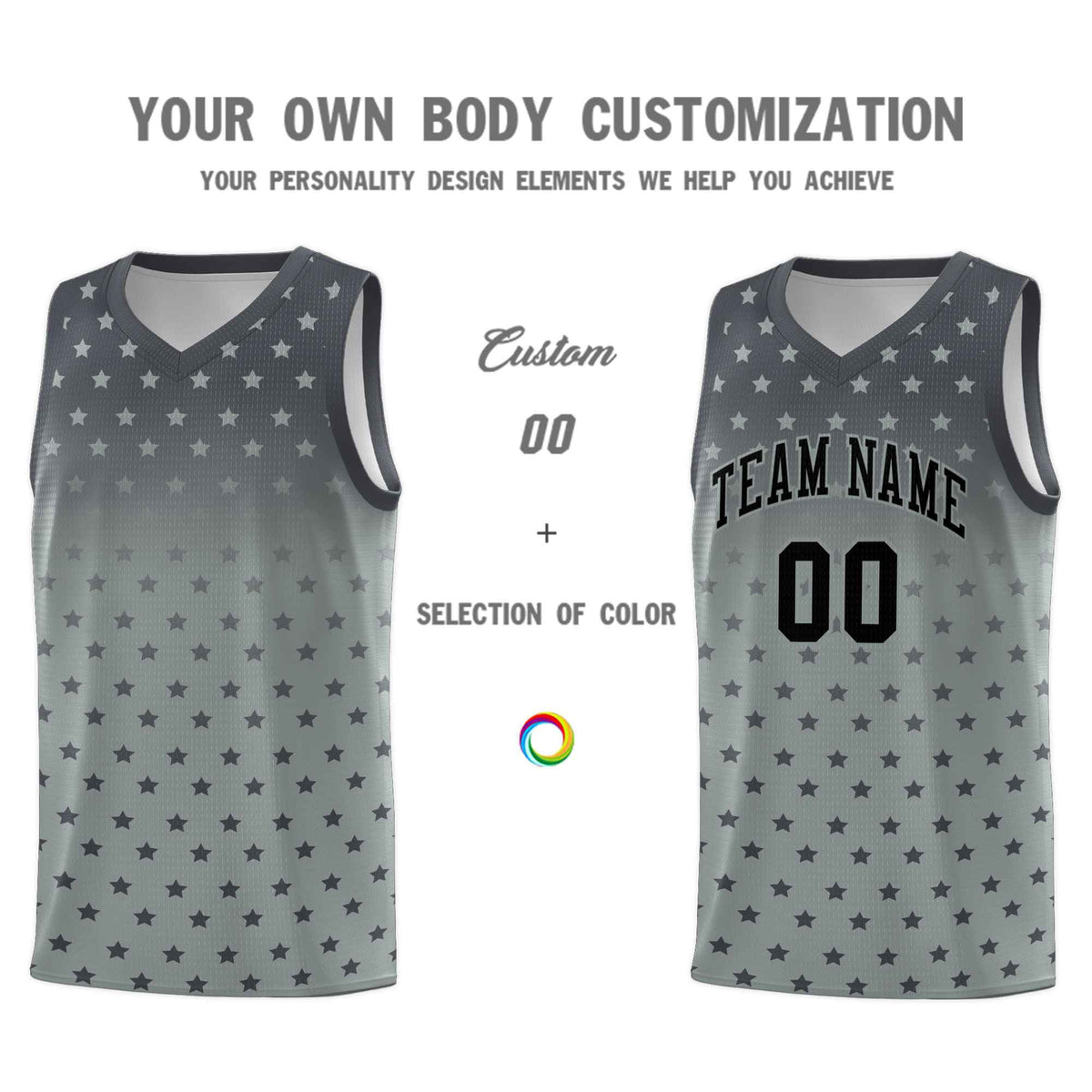 Custom Dark Gray Silver Gradient Start Pattern Basketball Jersey Kits|KXKSHOP