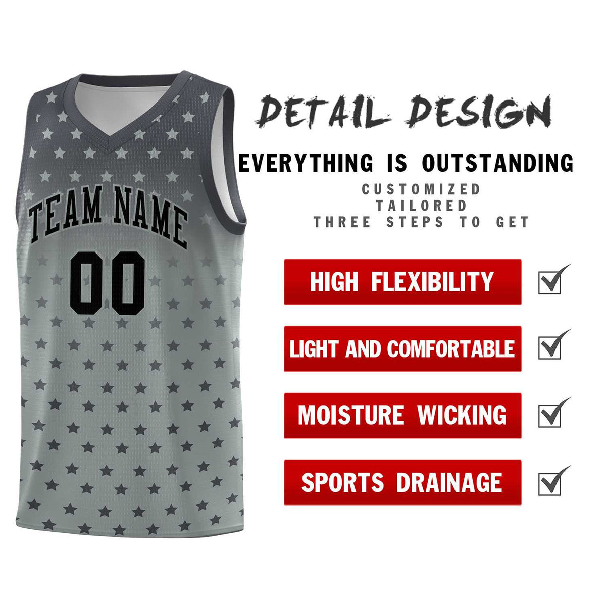 Custom Dark Gray Silver Gradient Start Pattern Basketball Jersey Kits|KXKSHOP