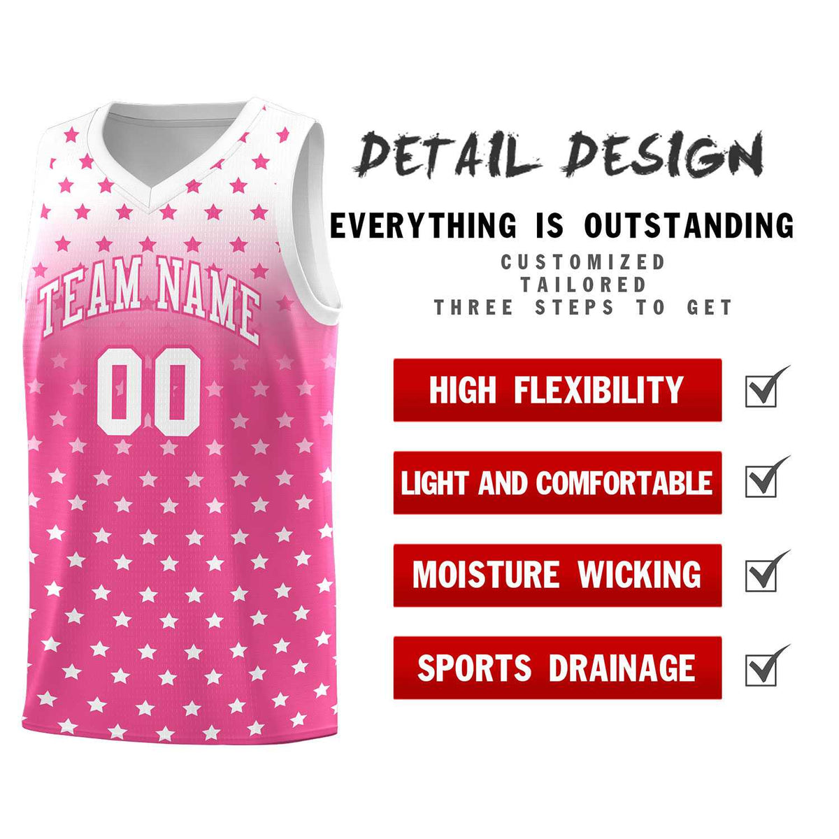 Custom White Pink Gradient Start Pattern Basketball Jersey Kits|KXKSHOP