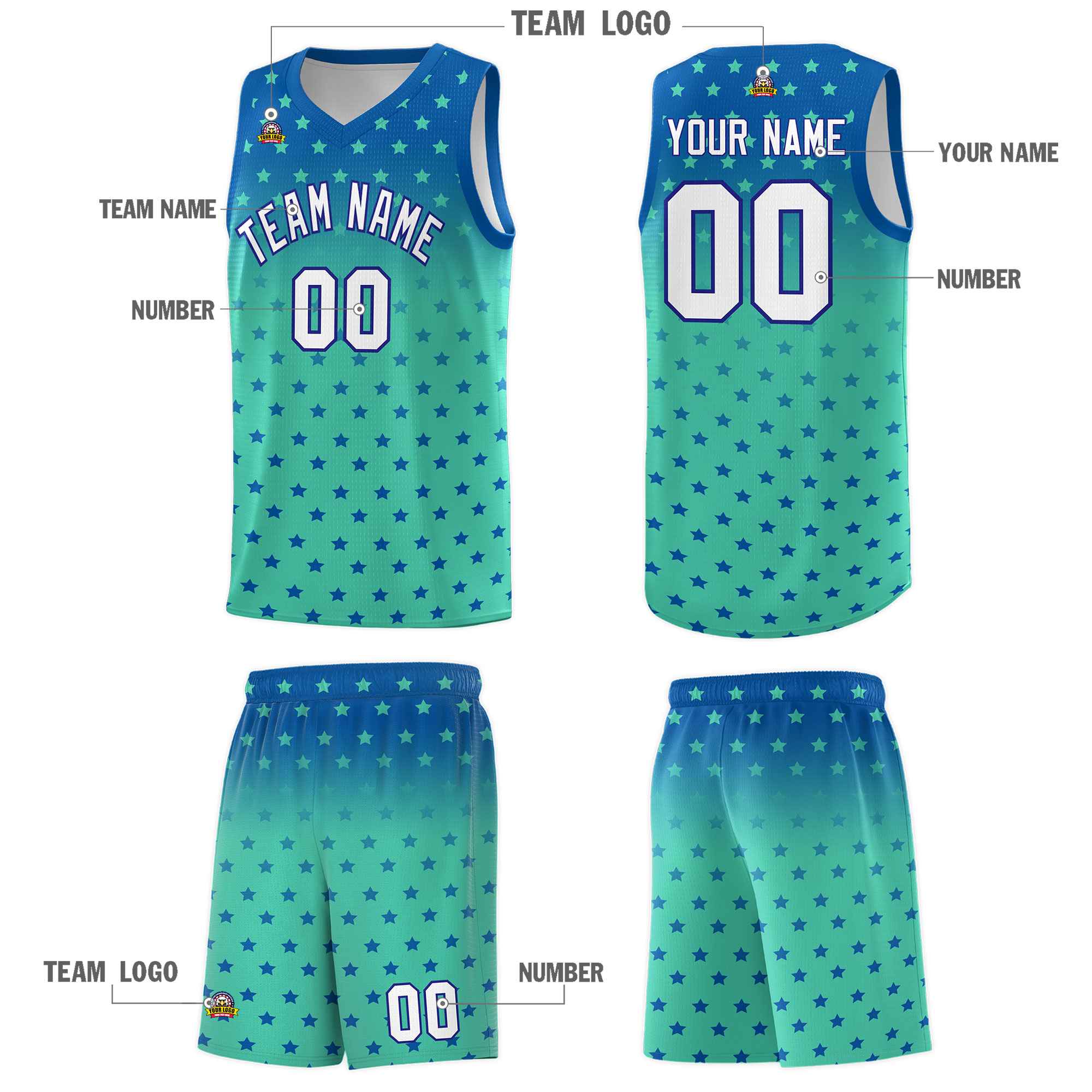 Custom Royal Bright Green Gradient Start Pattern Basketball Jersey Kits|KXKSHOP