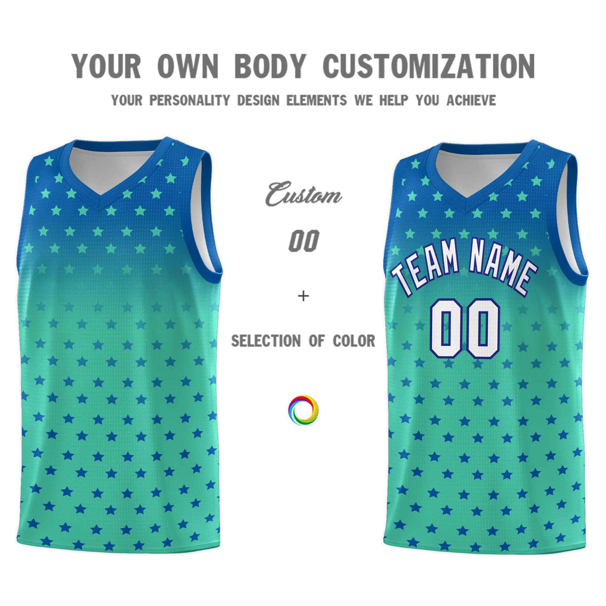 Custom Royal Bright Green Gradient Start Pattern Basketball Jersey Kits|KXKSHOP