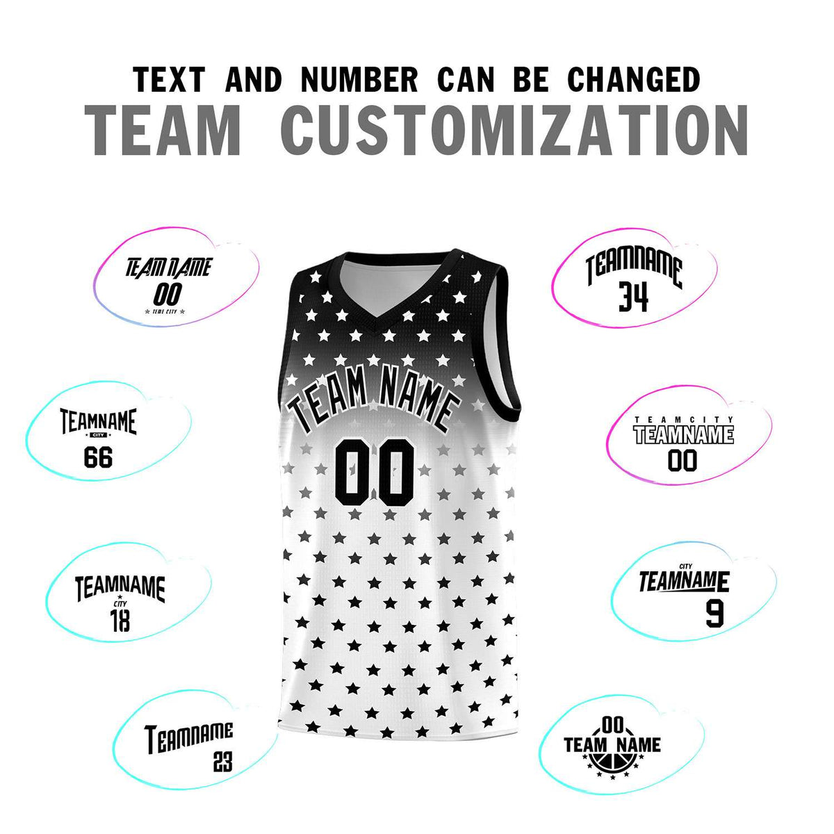 Custom Black White Gradient Start Pattern Basketball Jersey Kits|KXKSHOP