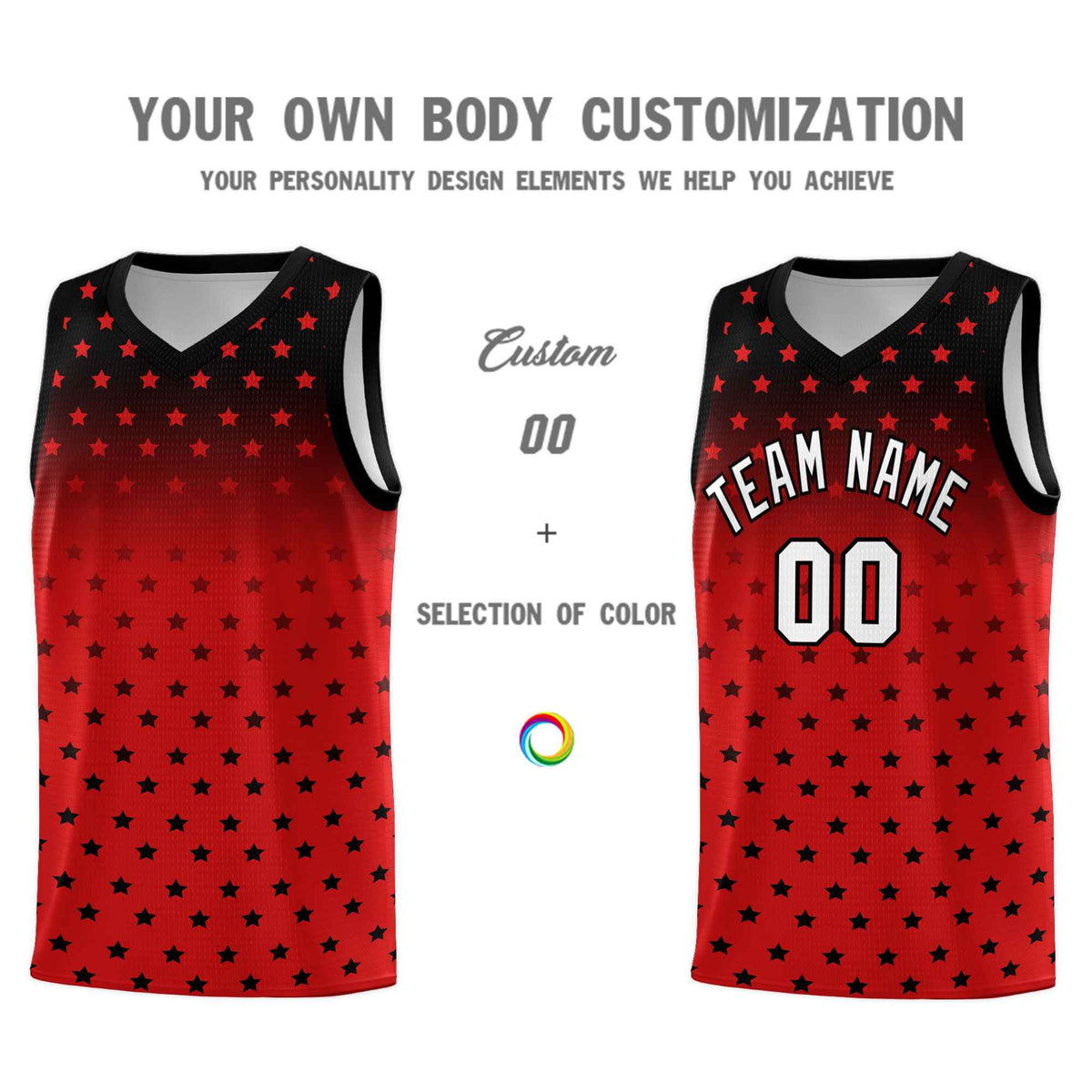 Custom Black Red Gradient Start Pattern Basketball Jersey Kits|KXKSHOP