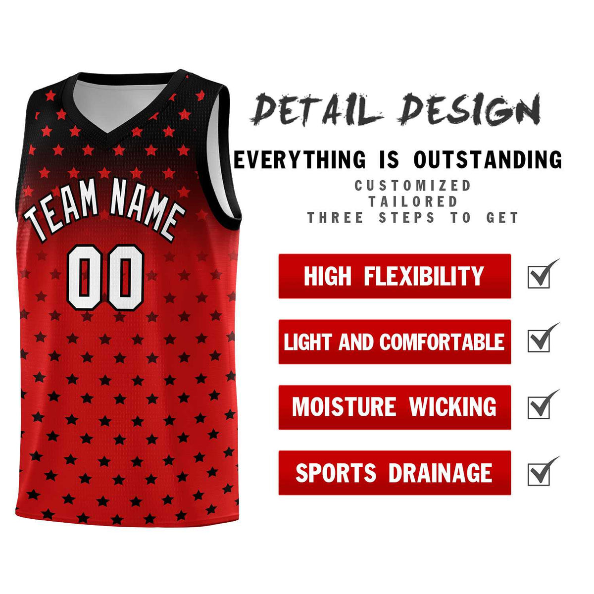 Custom Black Red Gradient Start Pattern Basketball Jersey Kits|KXKSHOP