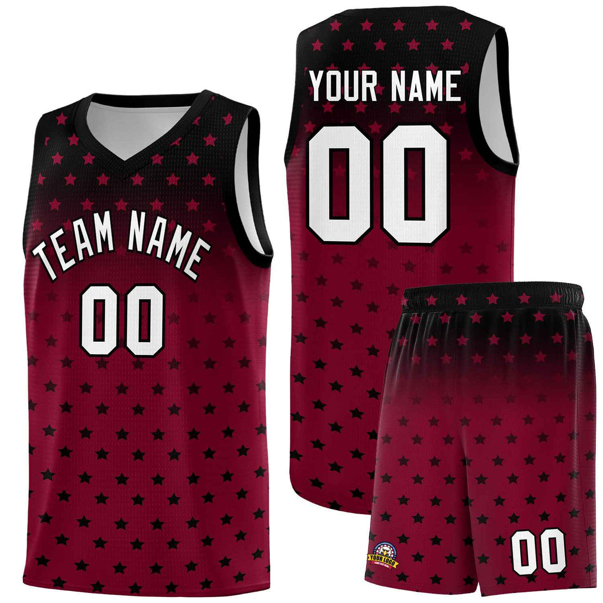 Custom Black Crimson Gradient Start Pattern Basketball Jersey Kits|KXKSHOP