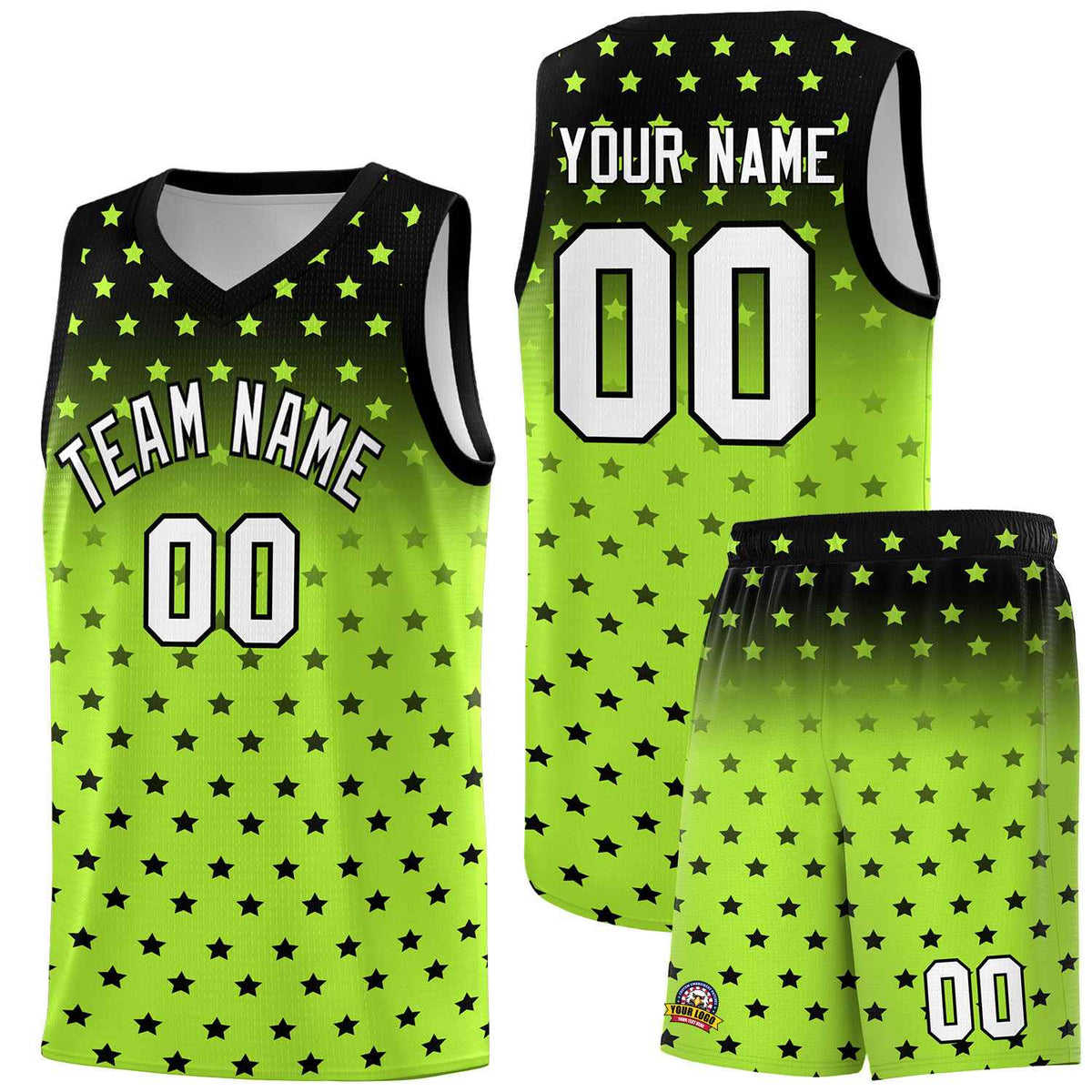 Custom Black Light Green Gradient Start Pattern Basketball Jersey Kits|KXKSHOP
