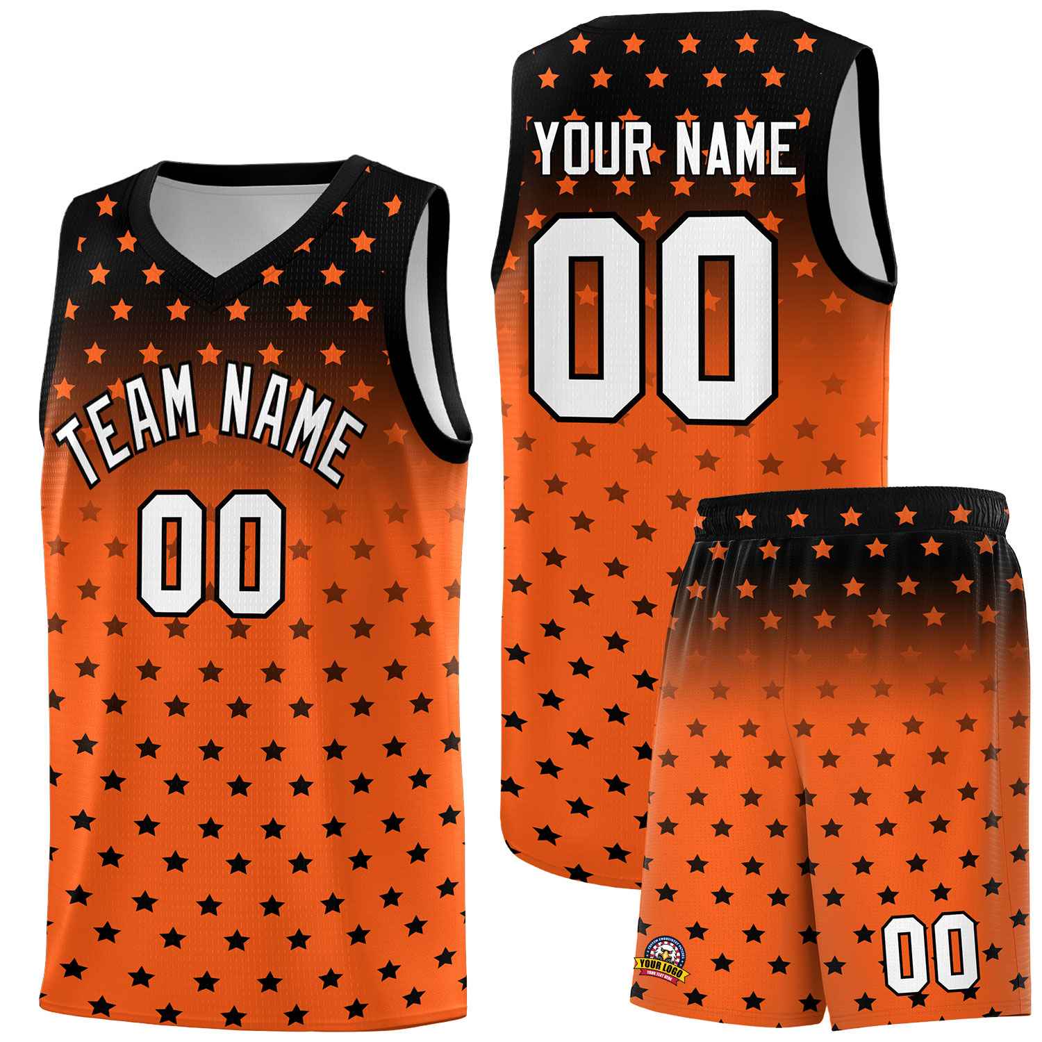 Custom Black Orange Gradient Start Pattern Basketball Jersey Kits|KXKSHOP