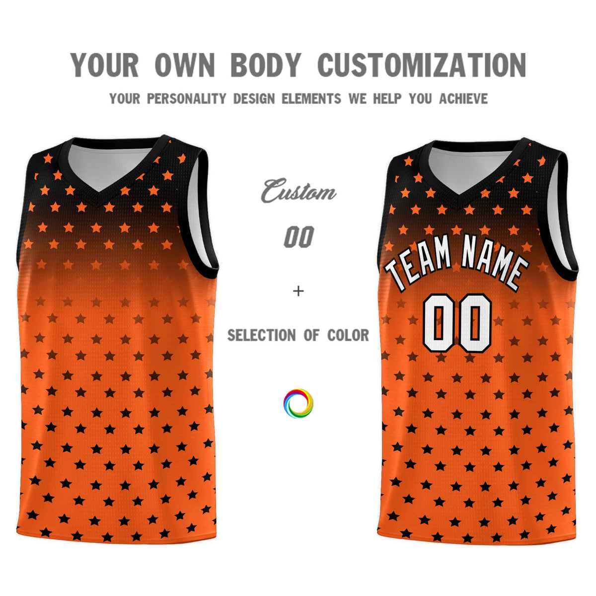 Custom Black Orange Gradient Start Pattern Basketball Jersey Kits|KXKSHOP