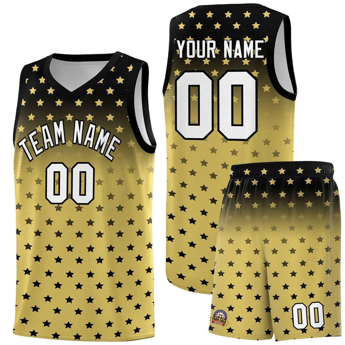 Custom Black Old Gold Gradient Start Pattern Basketball Jersey Kits|KXKSHOP