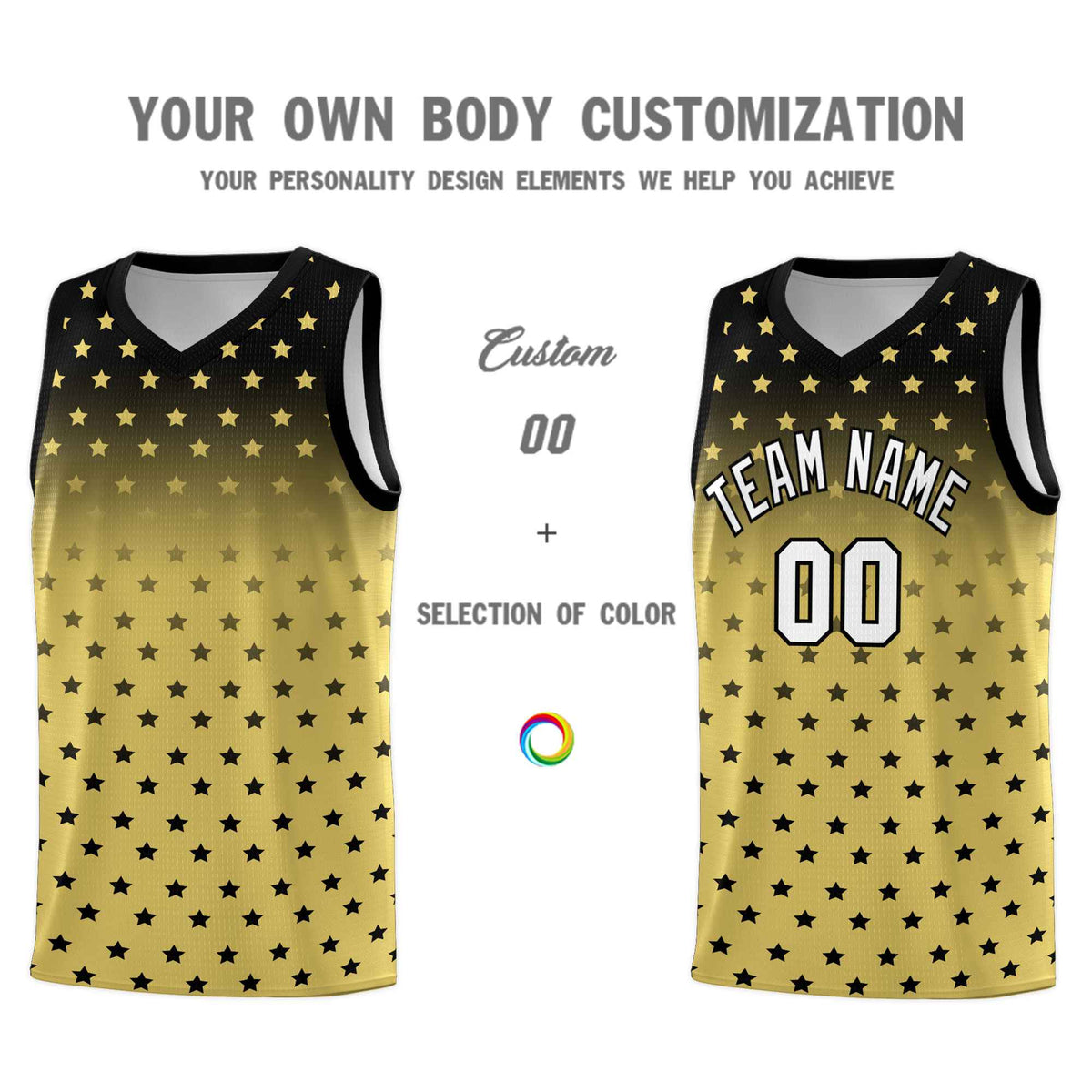 Custom Black Old Gold Gradient Start Pattern Basketball Jersey Kits|KXKSHOP