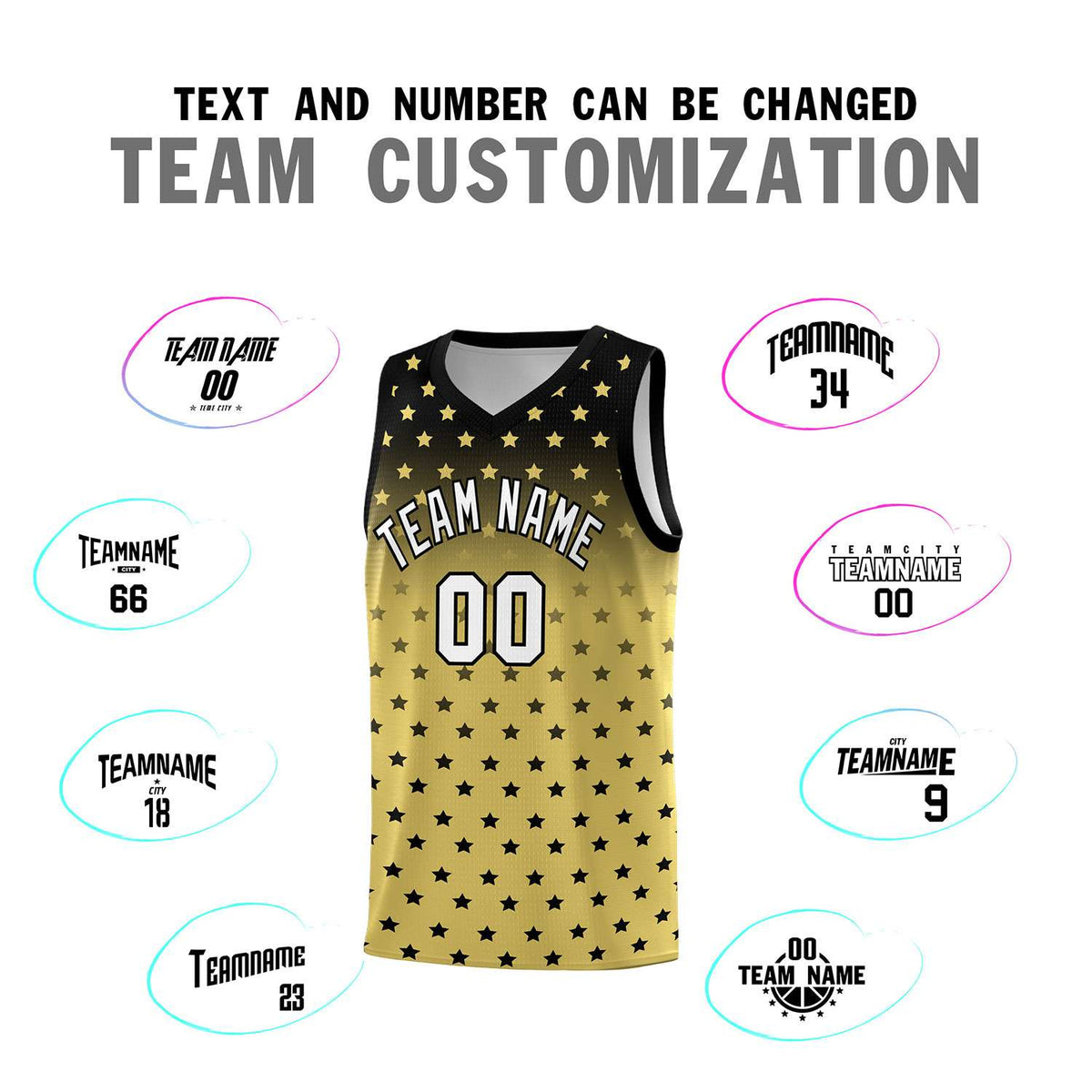 Custom Black Old Gold Gradient Start Pattern Basketball Jersey Kits|KXKSHOP