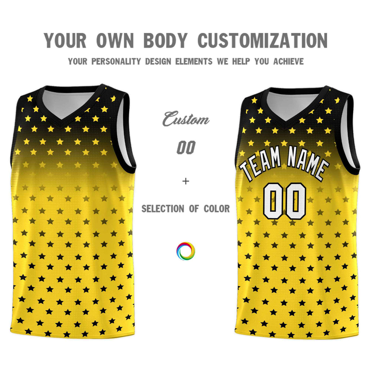 Custom Black Gold Gradient Start Pattern Basketball Jersey Kits|KXKSHOP