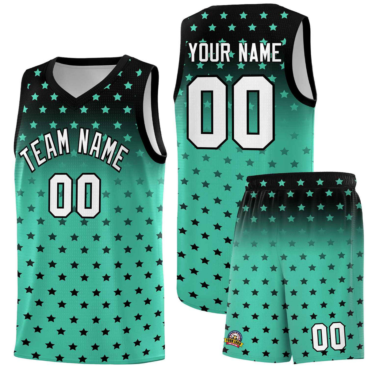 Custom Black Bright Green Gradient Start Pattern Basketball Jersey Kits|KXKSHOP