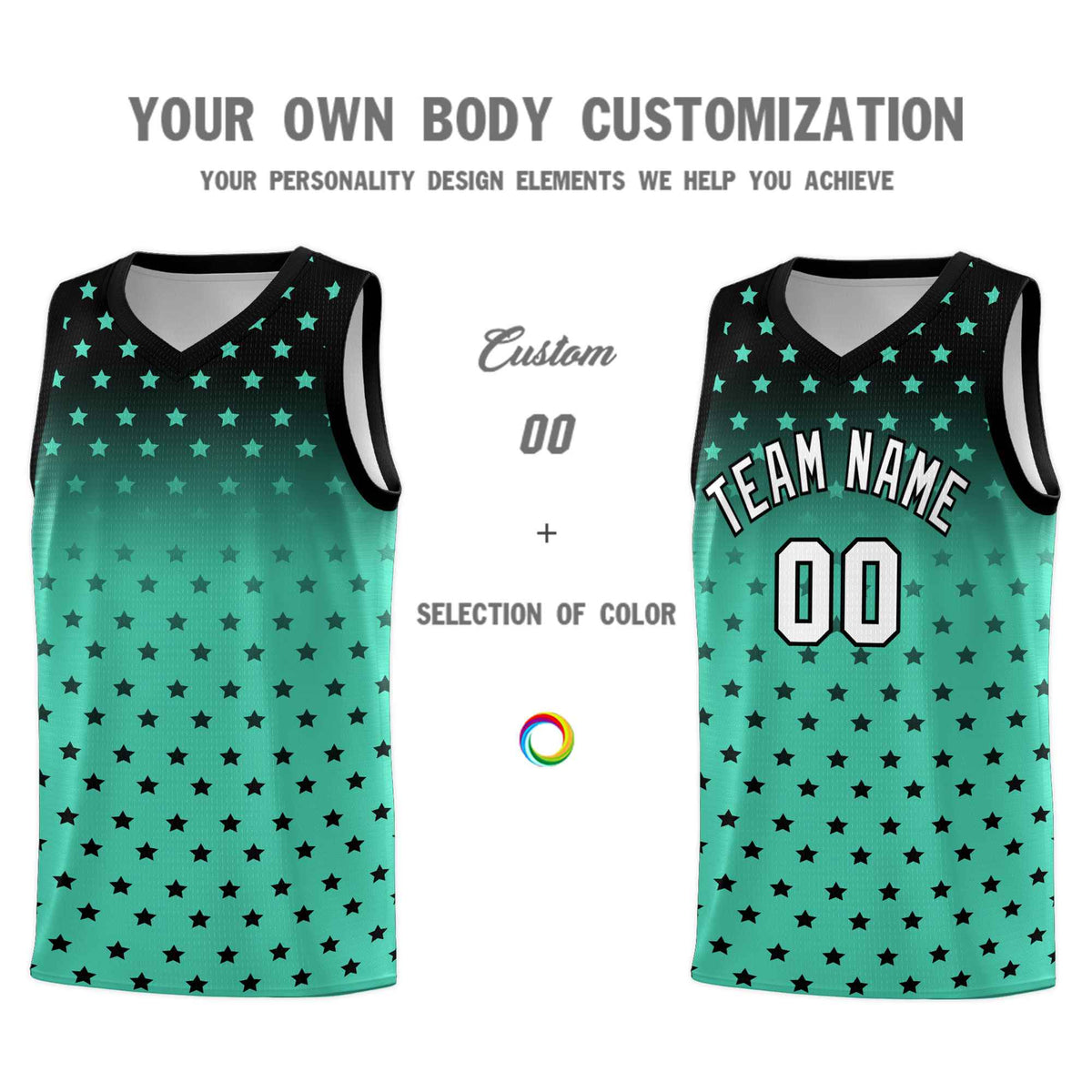 Custom Black Bright Green Gradient Start Pattern Basketball Jersey Kits|KXKSHOP