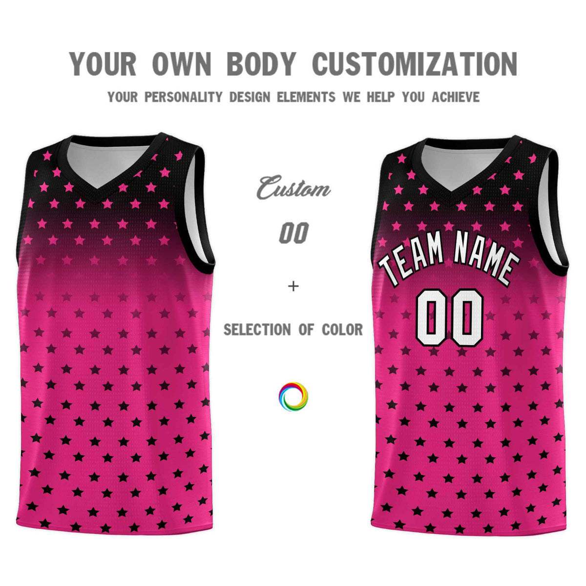 Custom Black Pink Gradient Start Pattern Basketball Jersey Kits|KXKSHOP