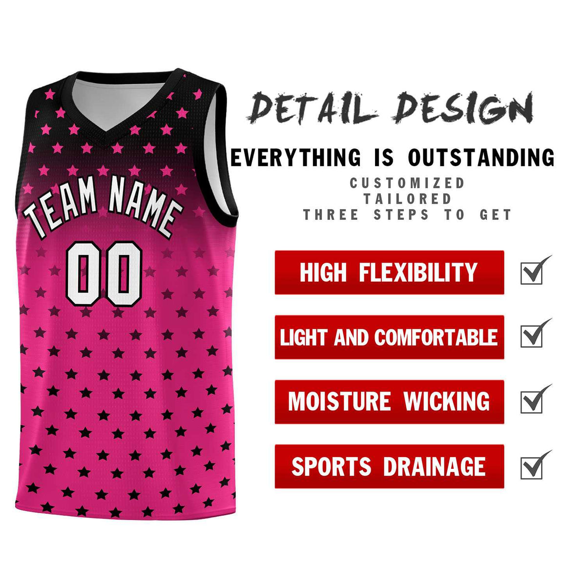 Custom Black Pink Gradient Start Pattern Basketball Jersey Kits|KXKSHOP