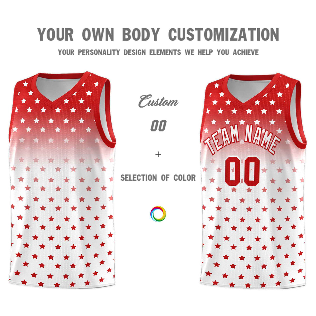 Custom Red White Gradient Start Pattern Basketball Jersey Kits|KXKSHOP