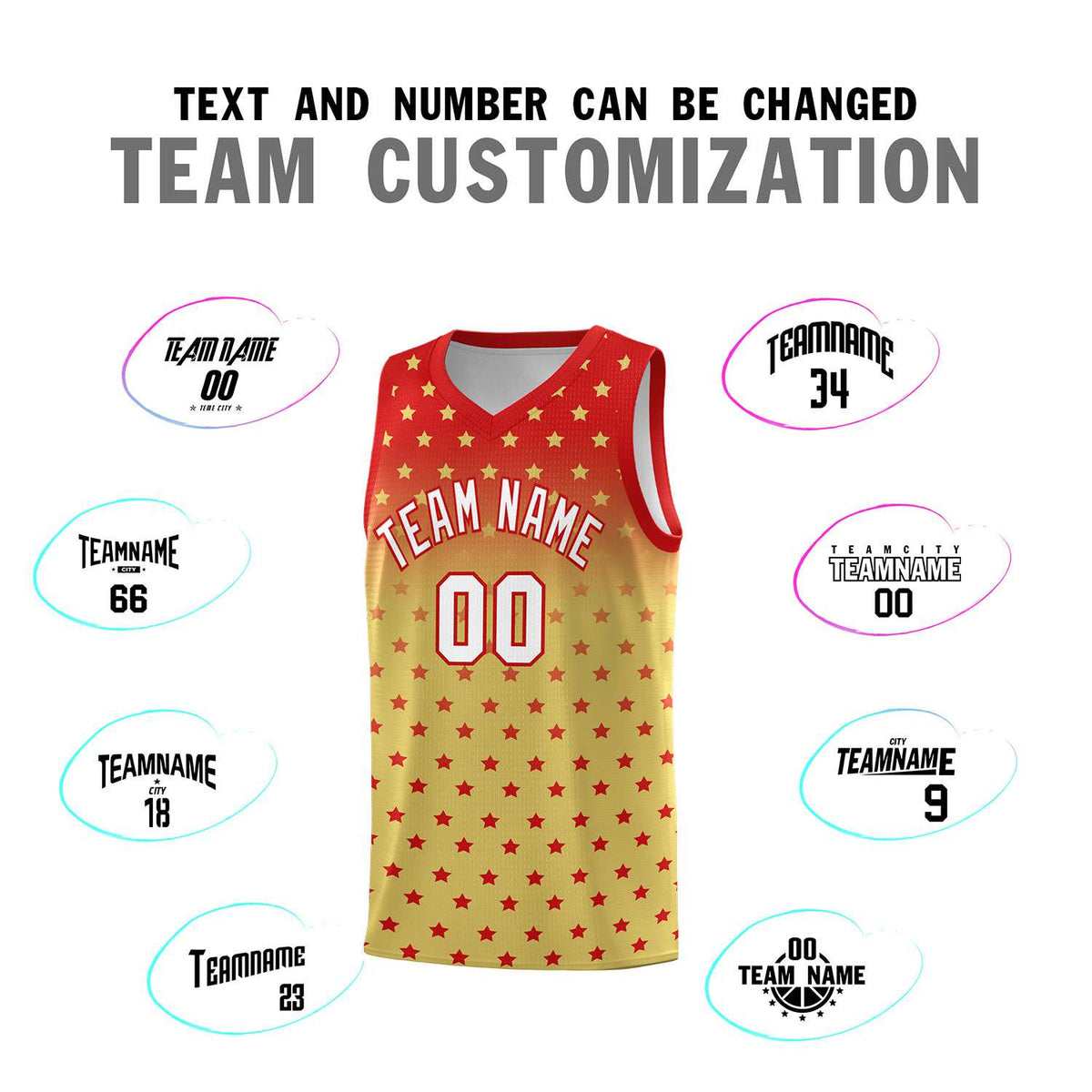 Custom Red Old Gold Gradient Start Pattern Basketball Jersey Kits|KXKSHOP
