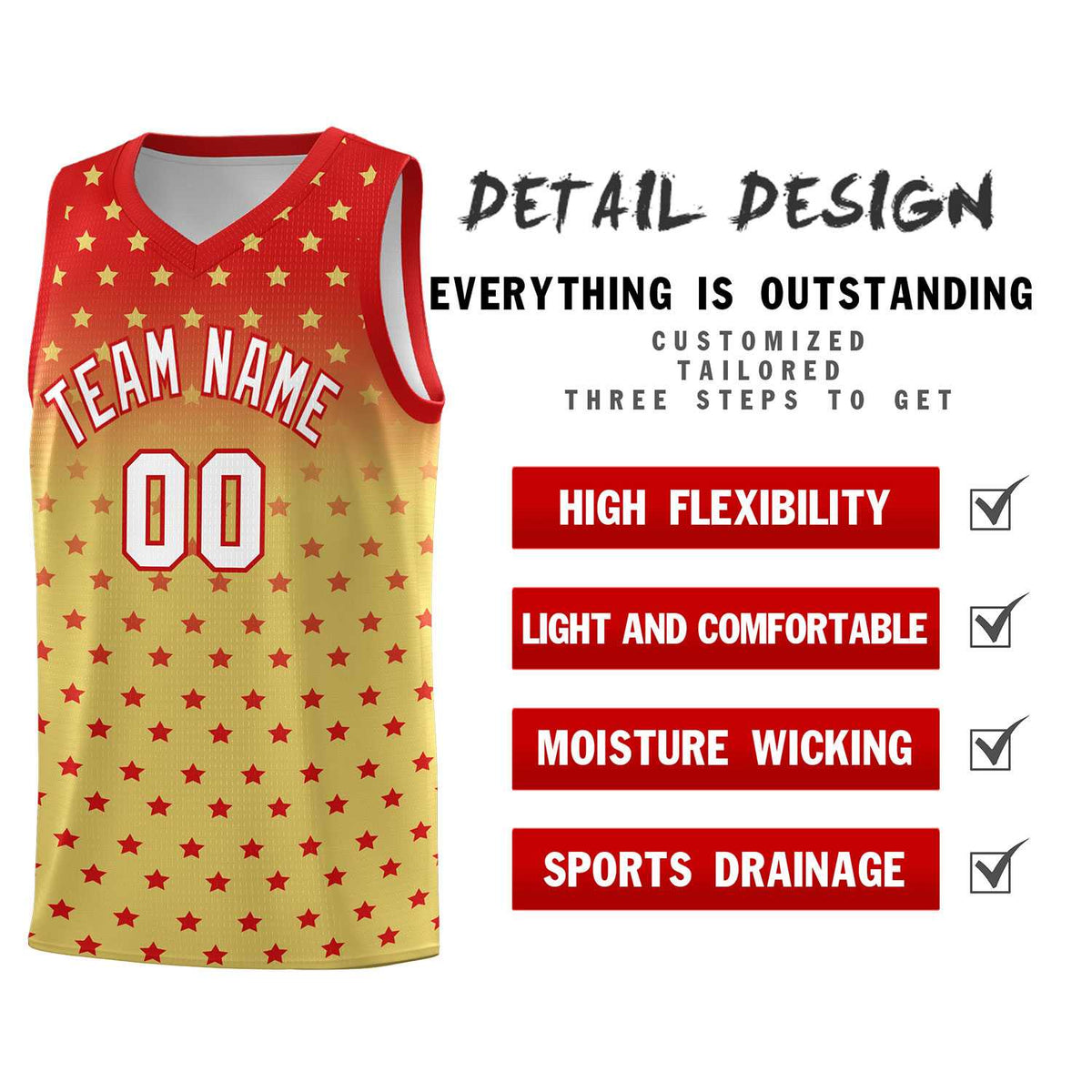 Custom Red Old Gold Gradient Start Pattern Basketball Jersey Kits|KXKSHOP