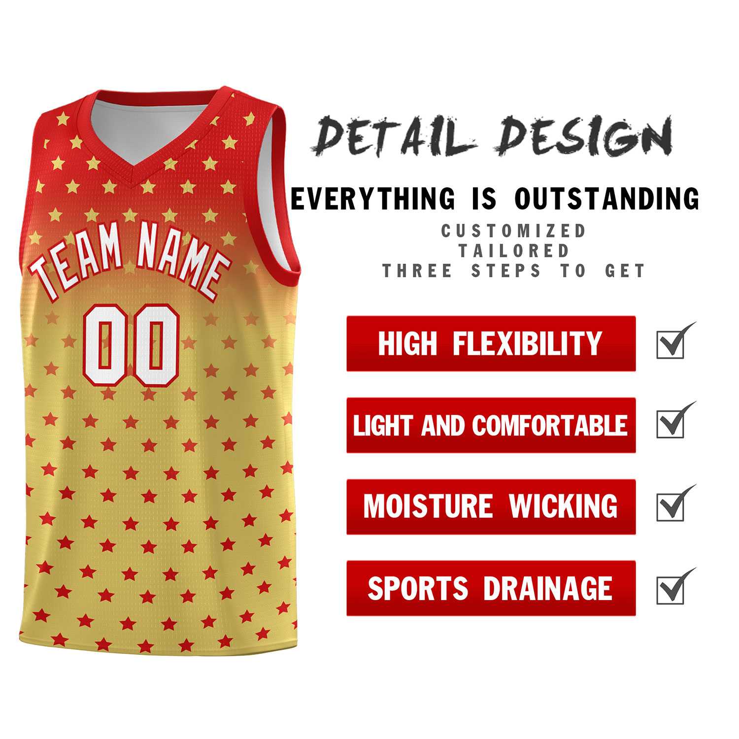 Custom Red Old Gold Gradient Start Pattern Basketball Jersey Kits|KXKSHOP