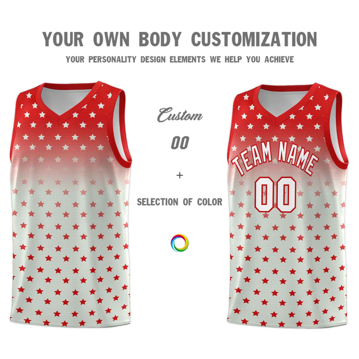 Custom Red Gray Gradient Start Pattern Basketball Jersey Kits|KXKSHOP