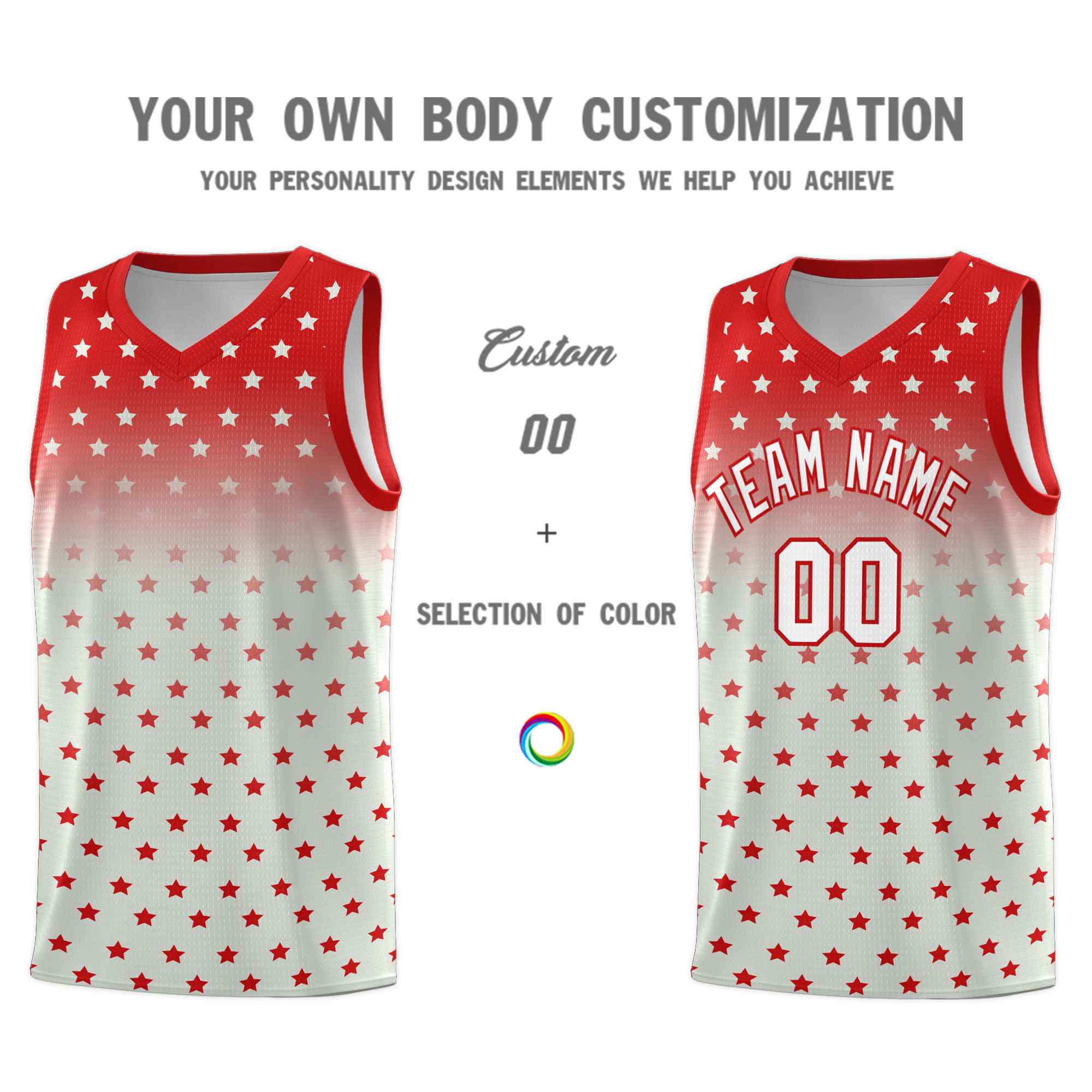 Custom Red Gray Gradient Start Pattern Basketball Jersey Kits|KXKSHOP