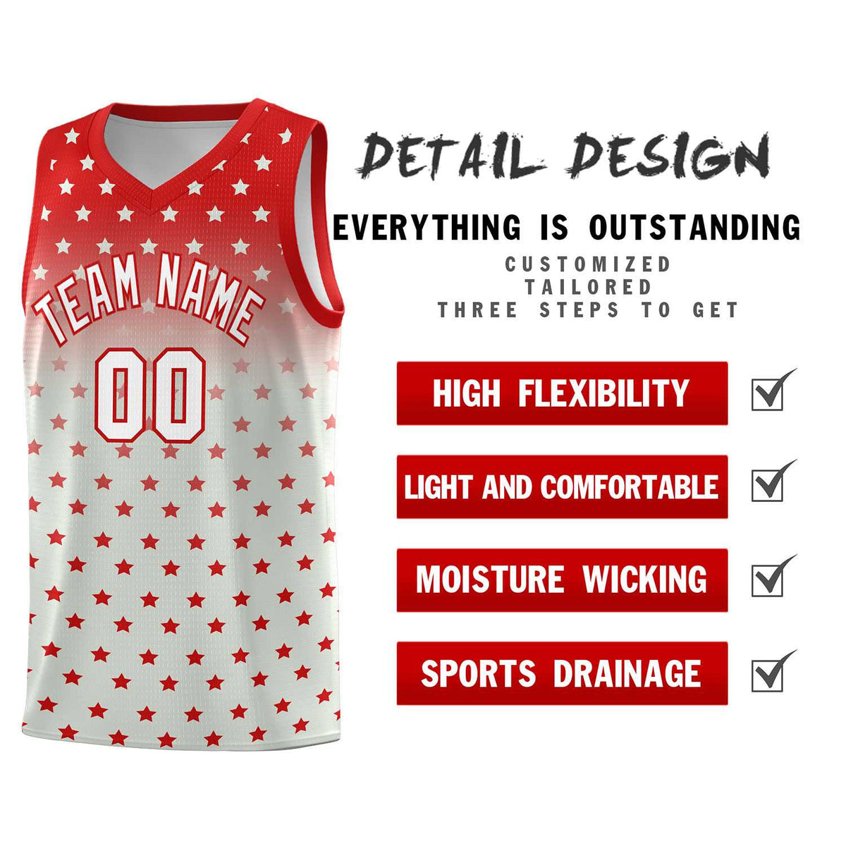 Custom Red Gray Gradient Start Pattern Basketball Jersey Kits|KXKSHOP