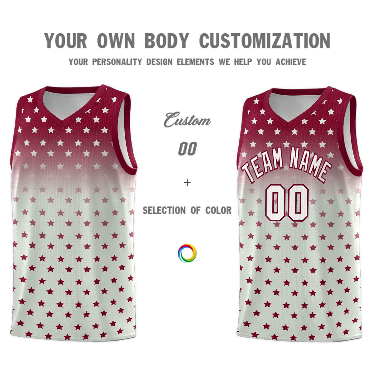 Custom Crimson Gray Gradient Start Pattern Basketball Jersey Kits|KXKSHOP